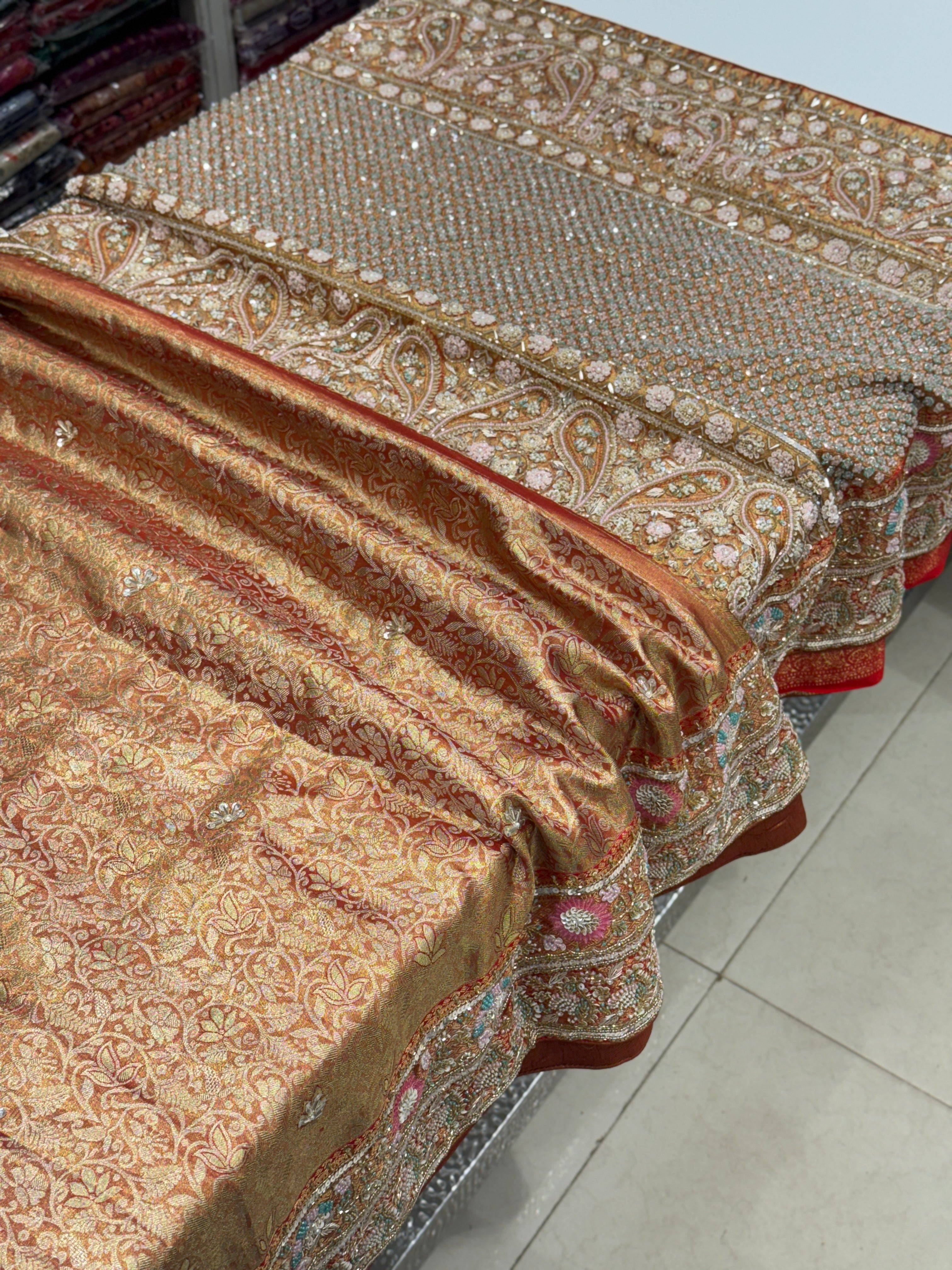 Red Tissue Kanjivaram Hand Embroidery Saree