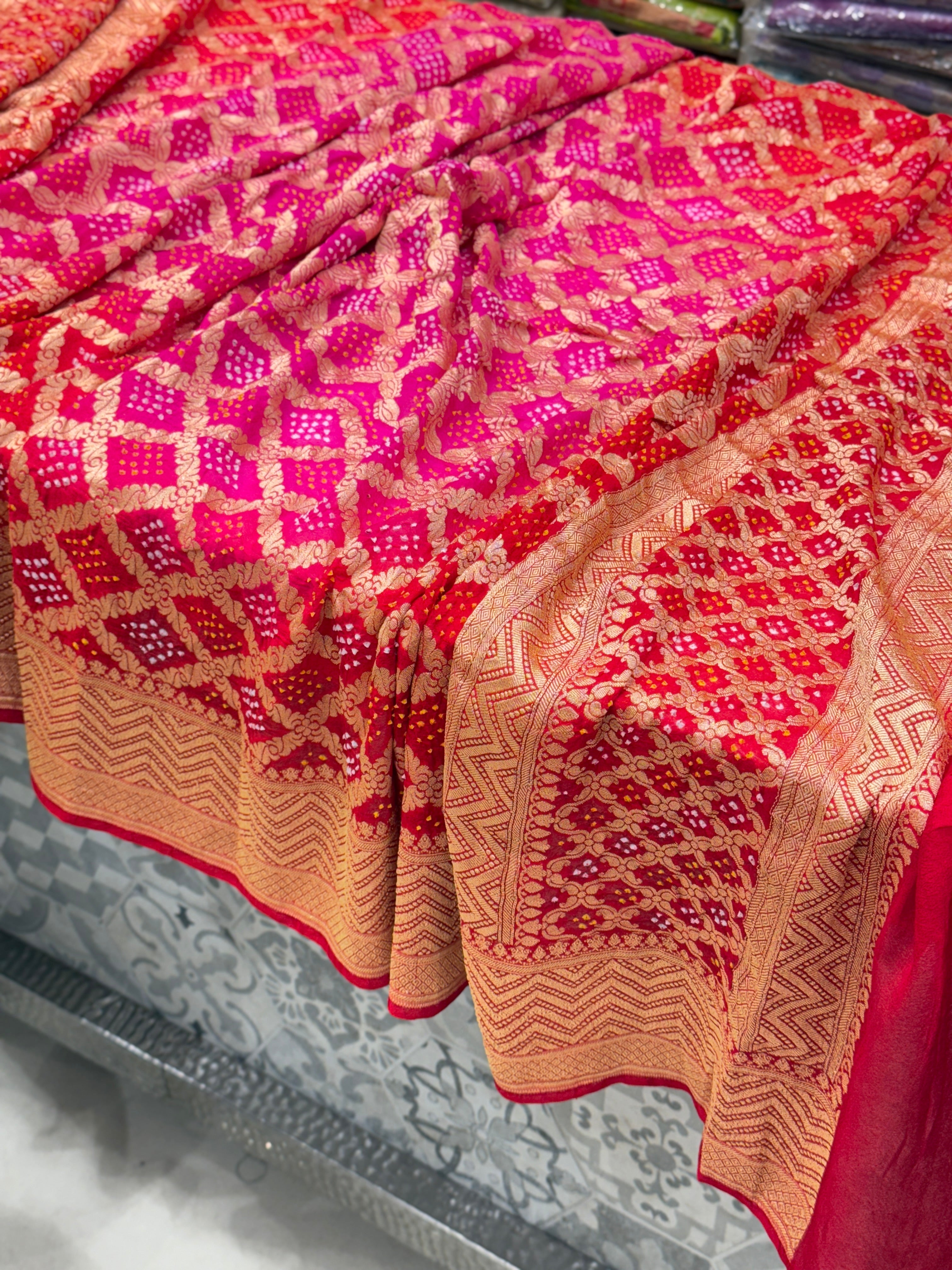 Shaded Red Rani Handloom Bandhej Dupatta