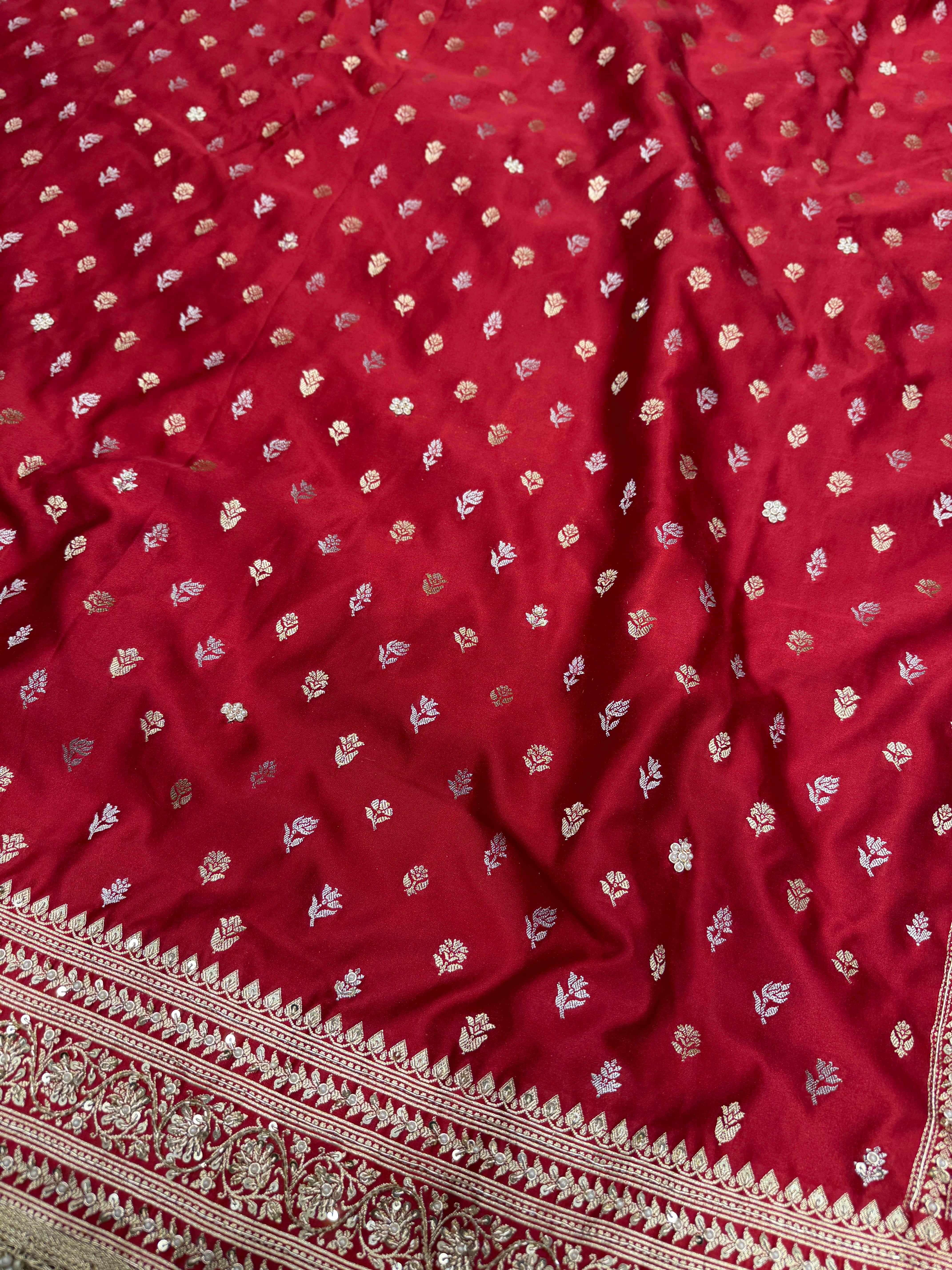 Maroon Banarasi Sona Roopa Buttis Zardosi Hand Embroidery Saree