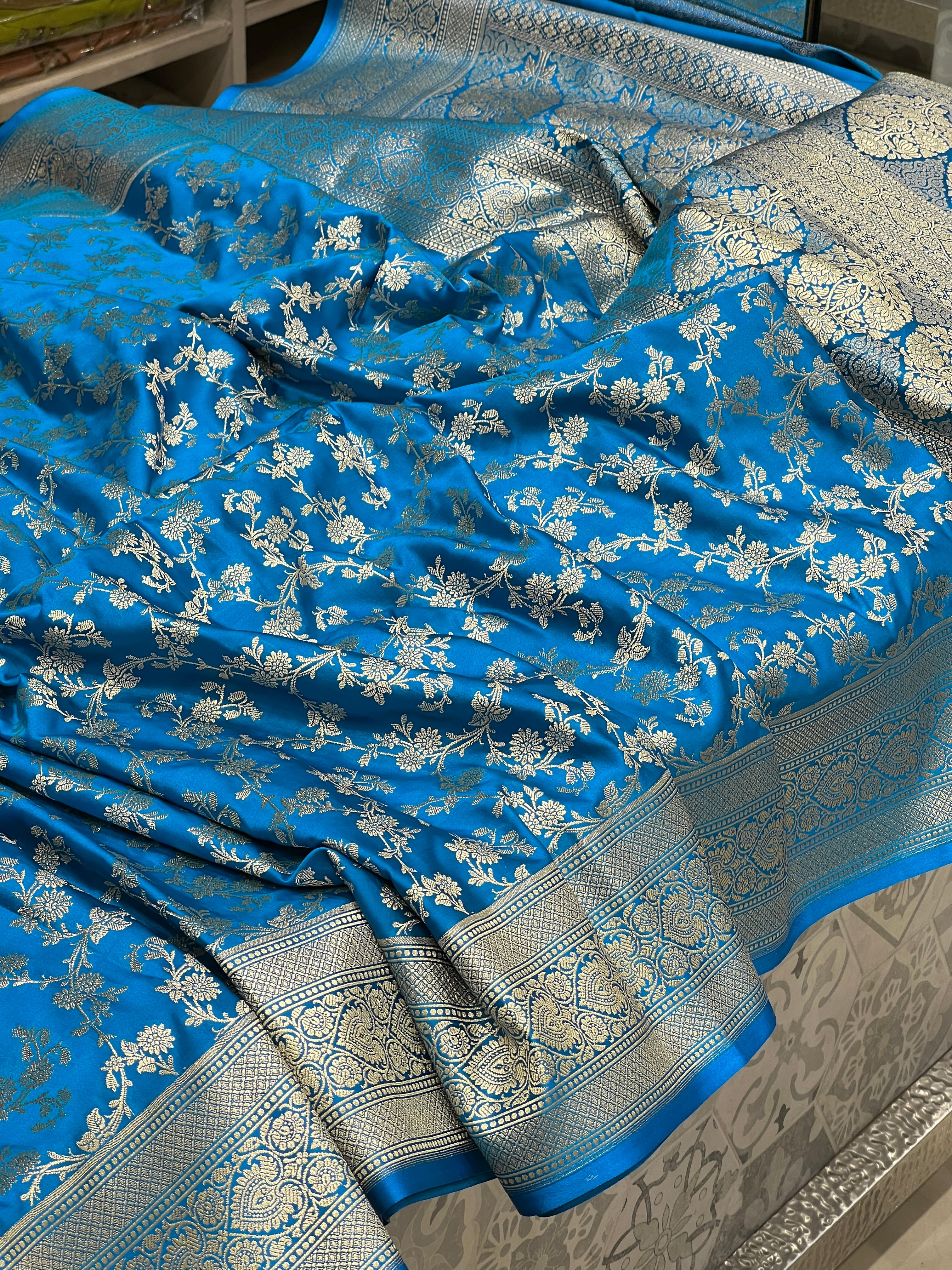 Blue Banarasi Silk Heart Border Saree
