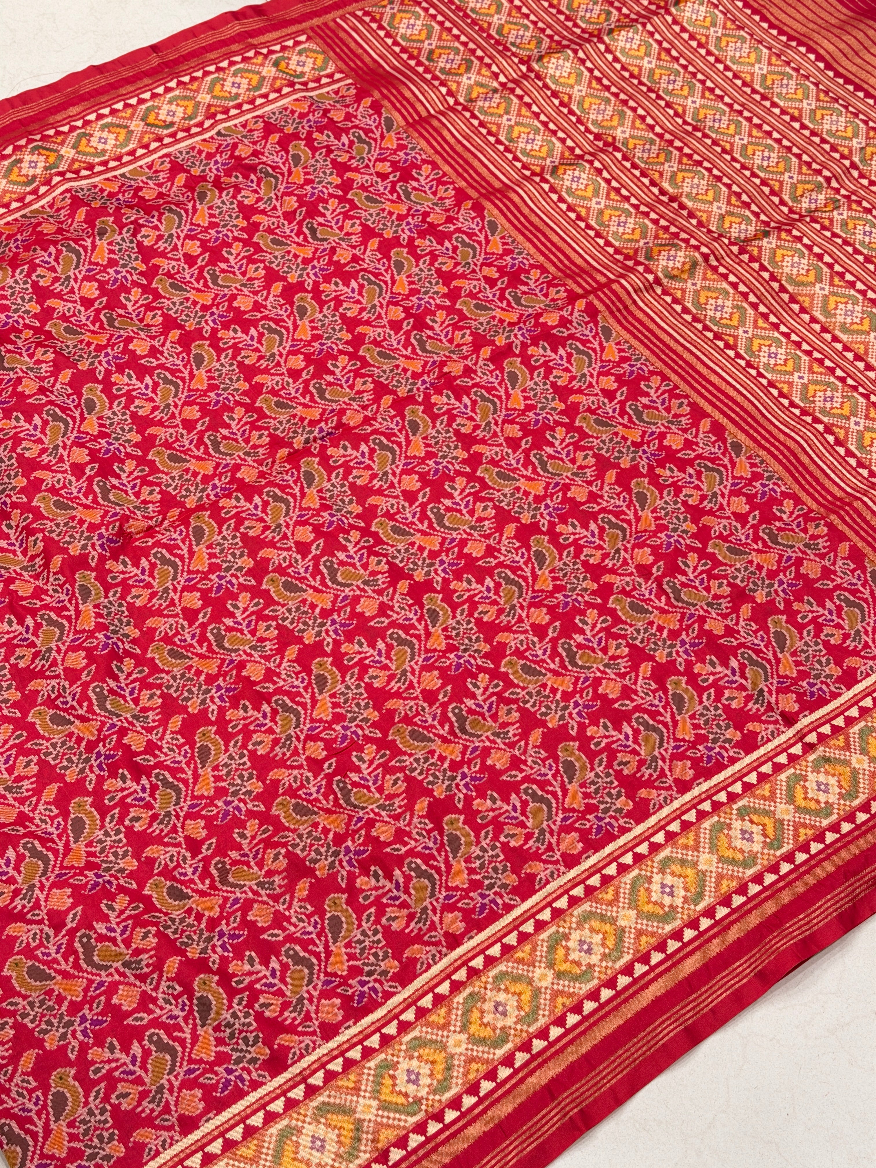 Red Popat Bhat Semi Silk Weaved Patan Patola Saree