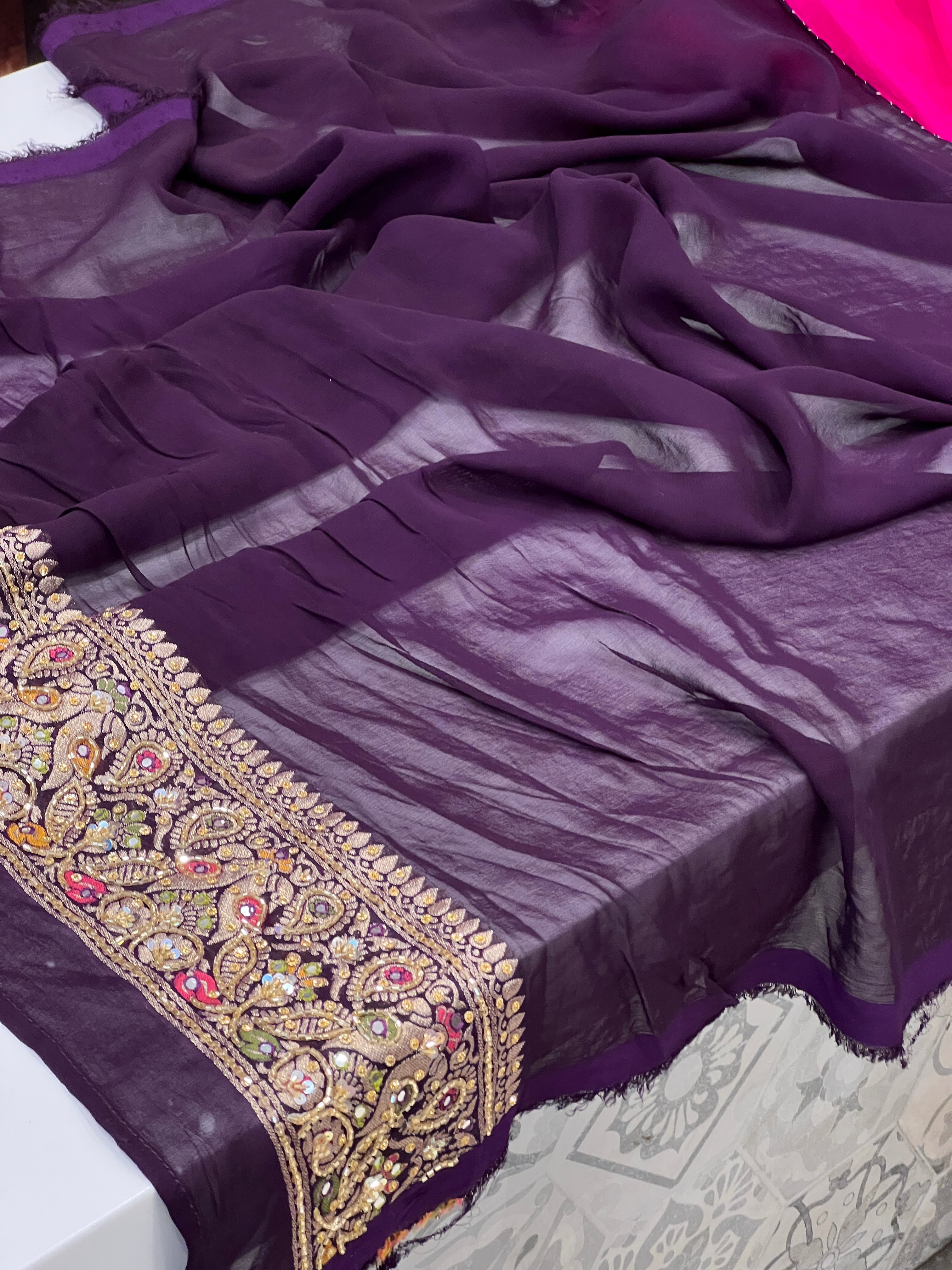 Rani Purple Gharchola Hand Embroidery Saree