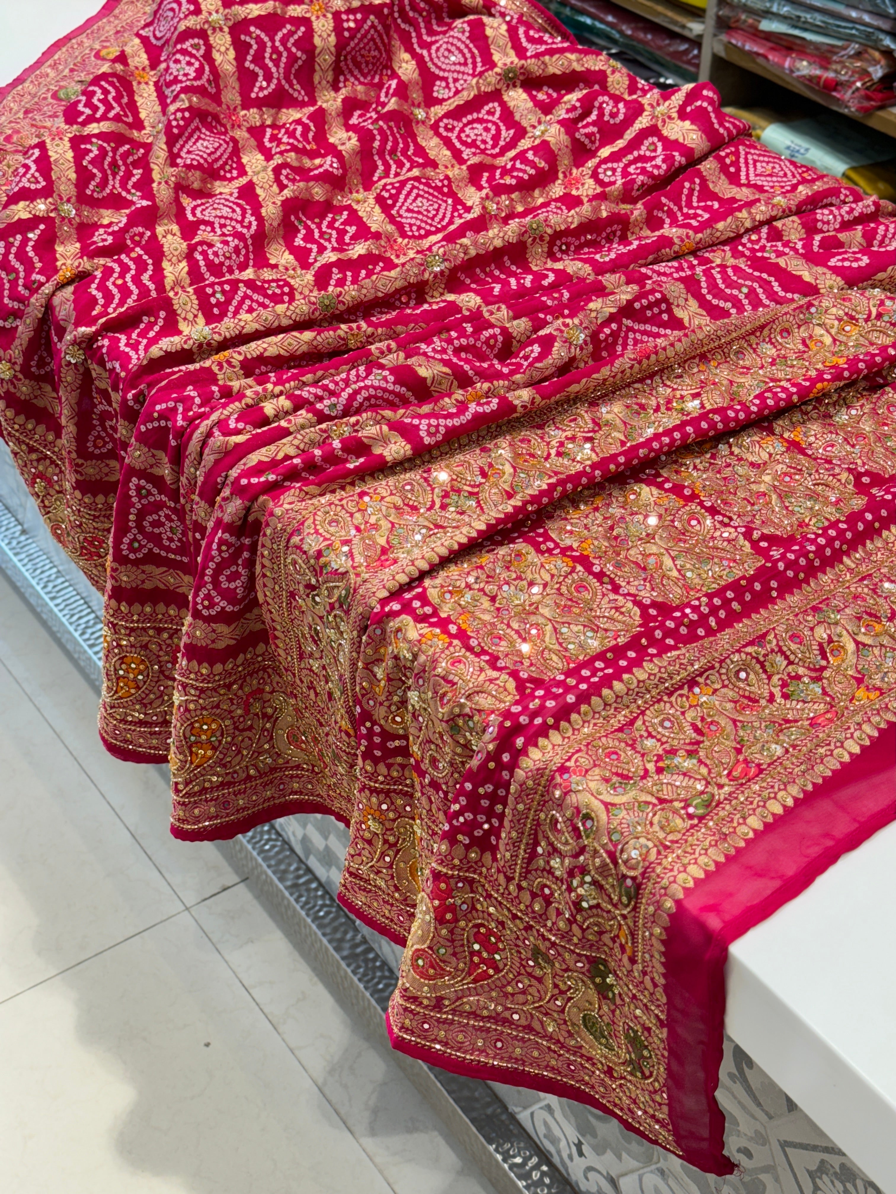 Rani Gharchola Hand Embroidery Saree