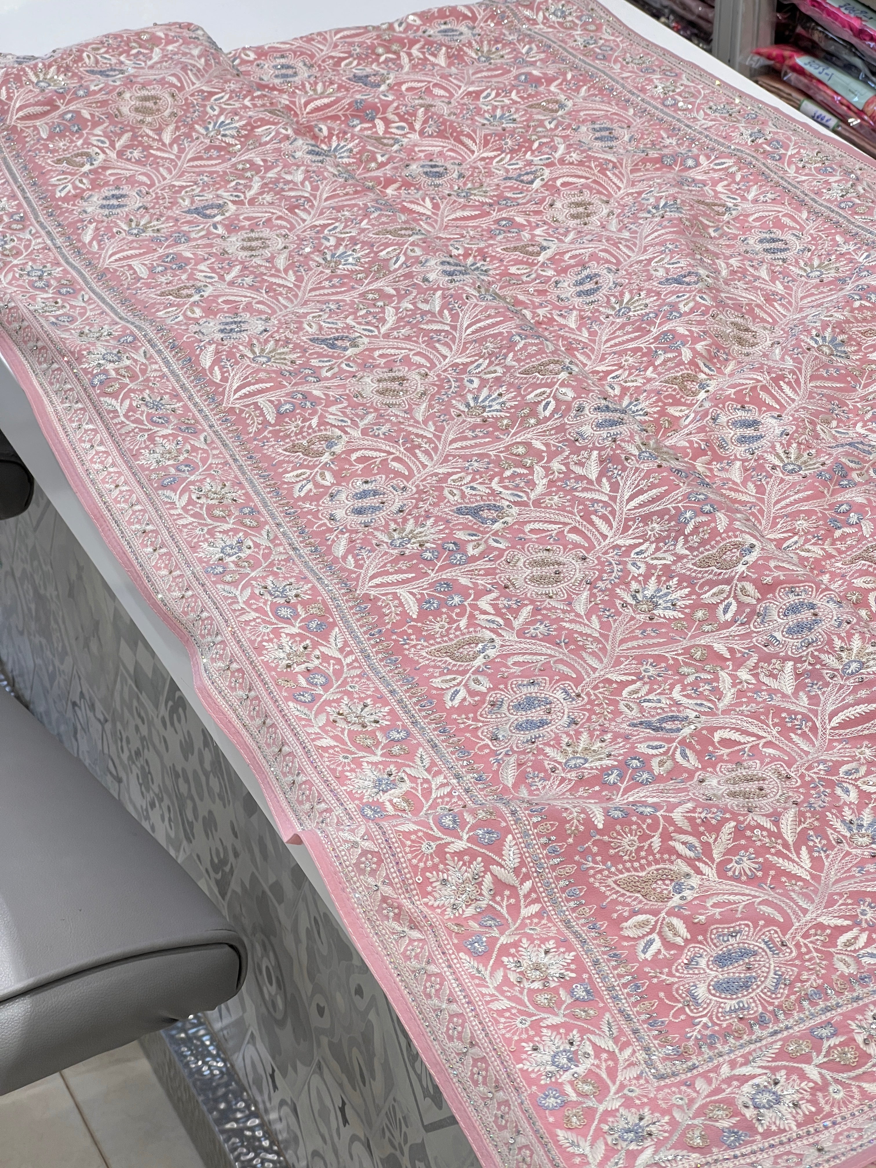 Pink Chikankari Saree Floral Design
