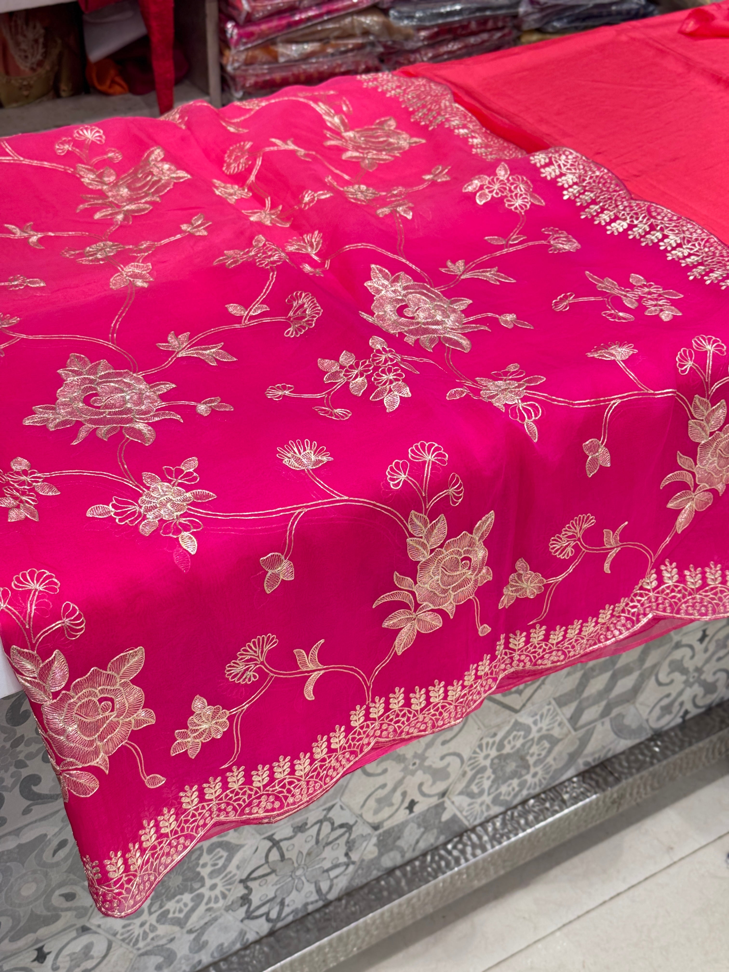 Shaded Handloom Pure Organza Pita Embroidery Saree