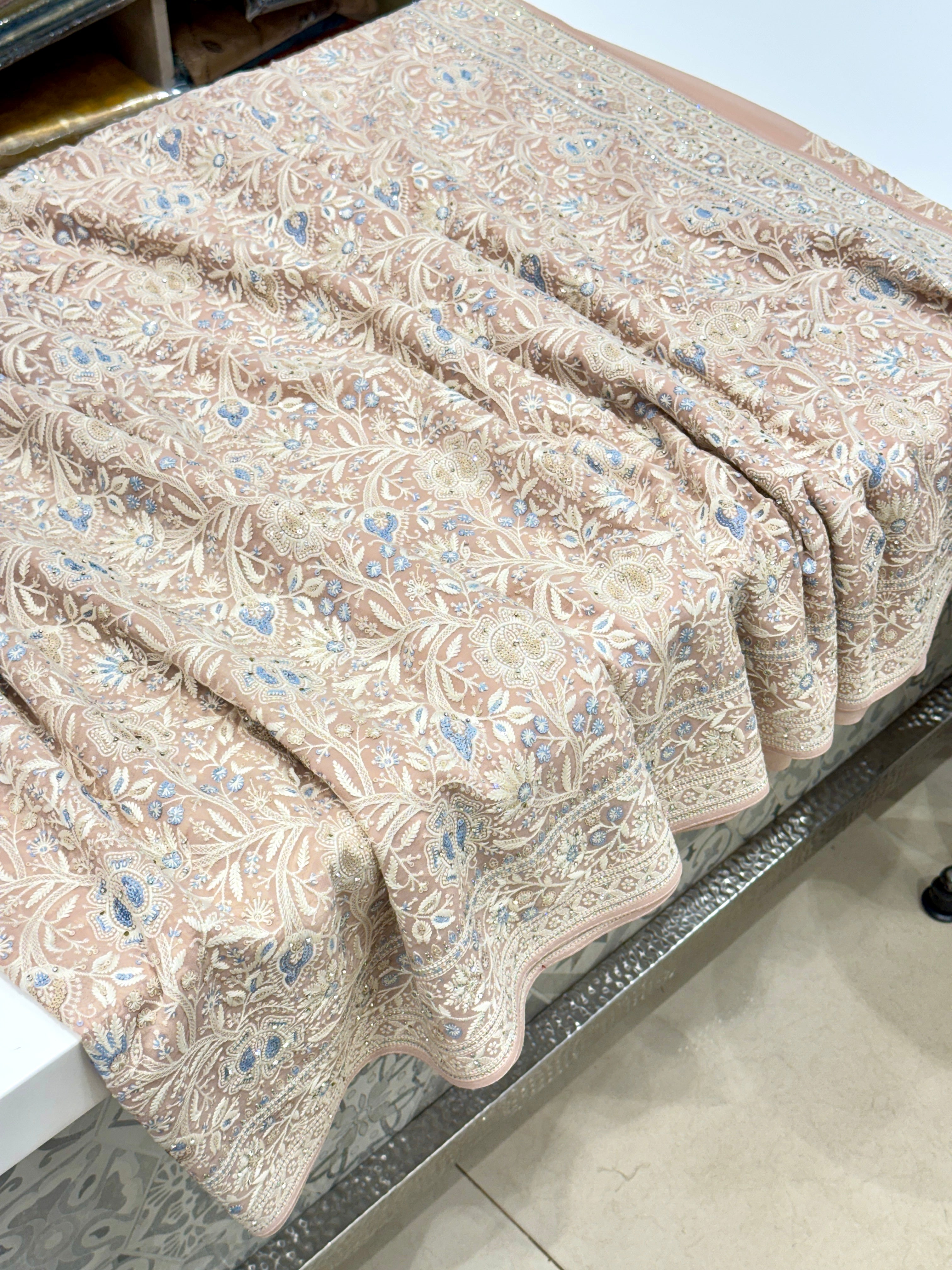 Nude Pink Chikankari Saree