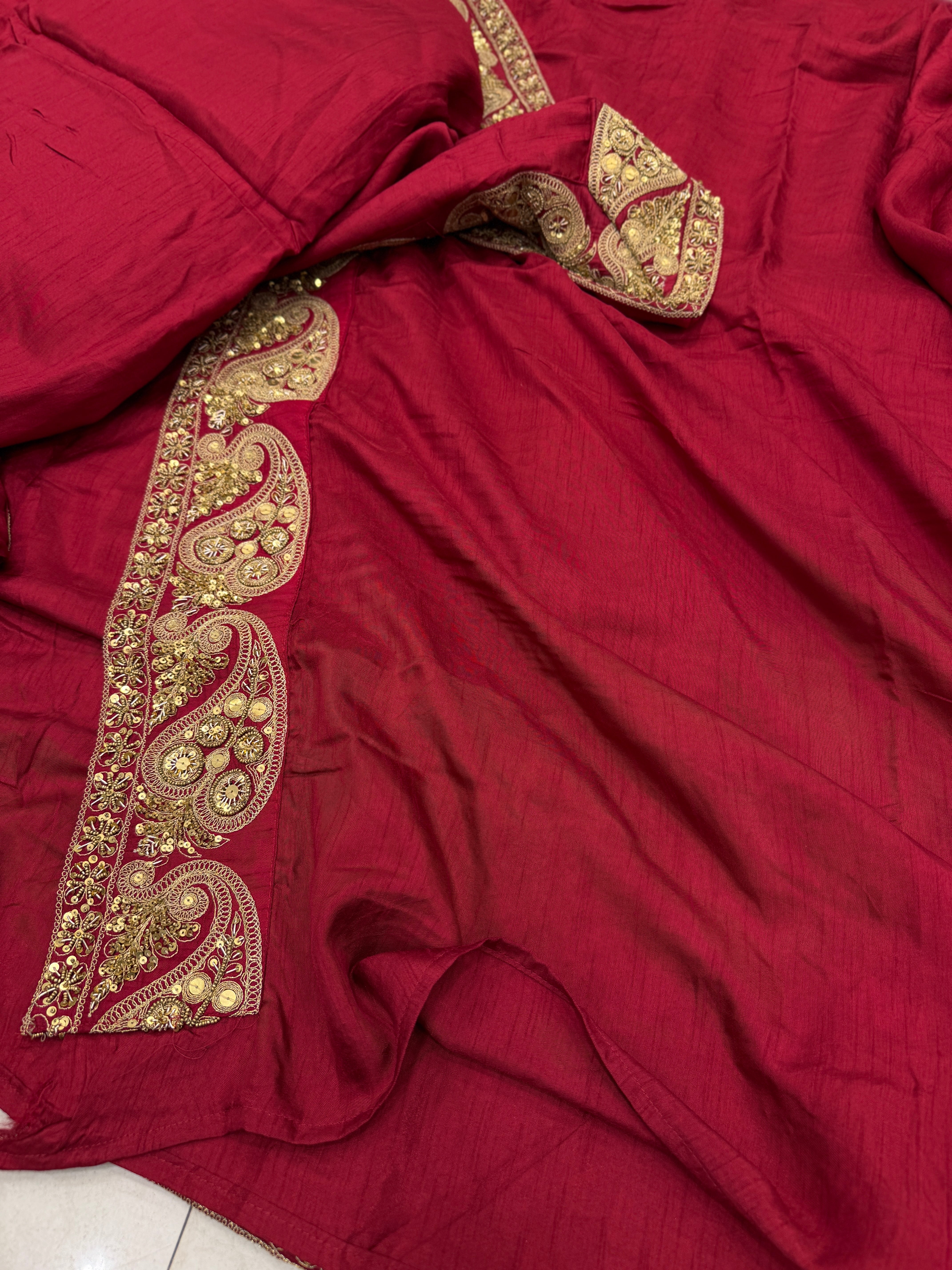 Maroon Marodi Embroidery Sabyasachi Inspired Pure Silk Border Saree