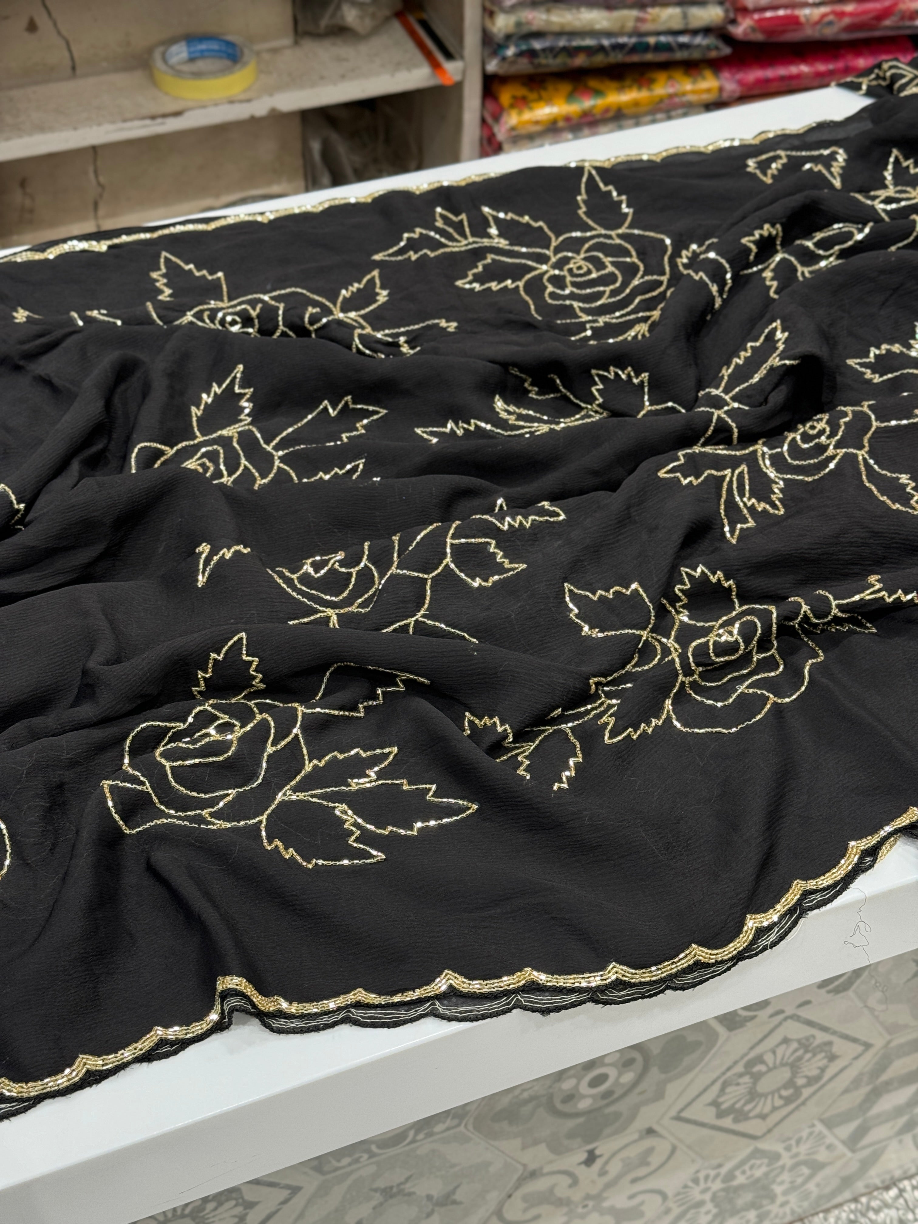 Black Chiffon Rose Edit Saree