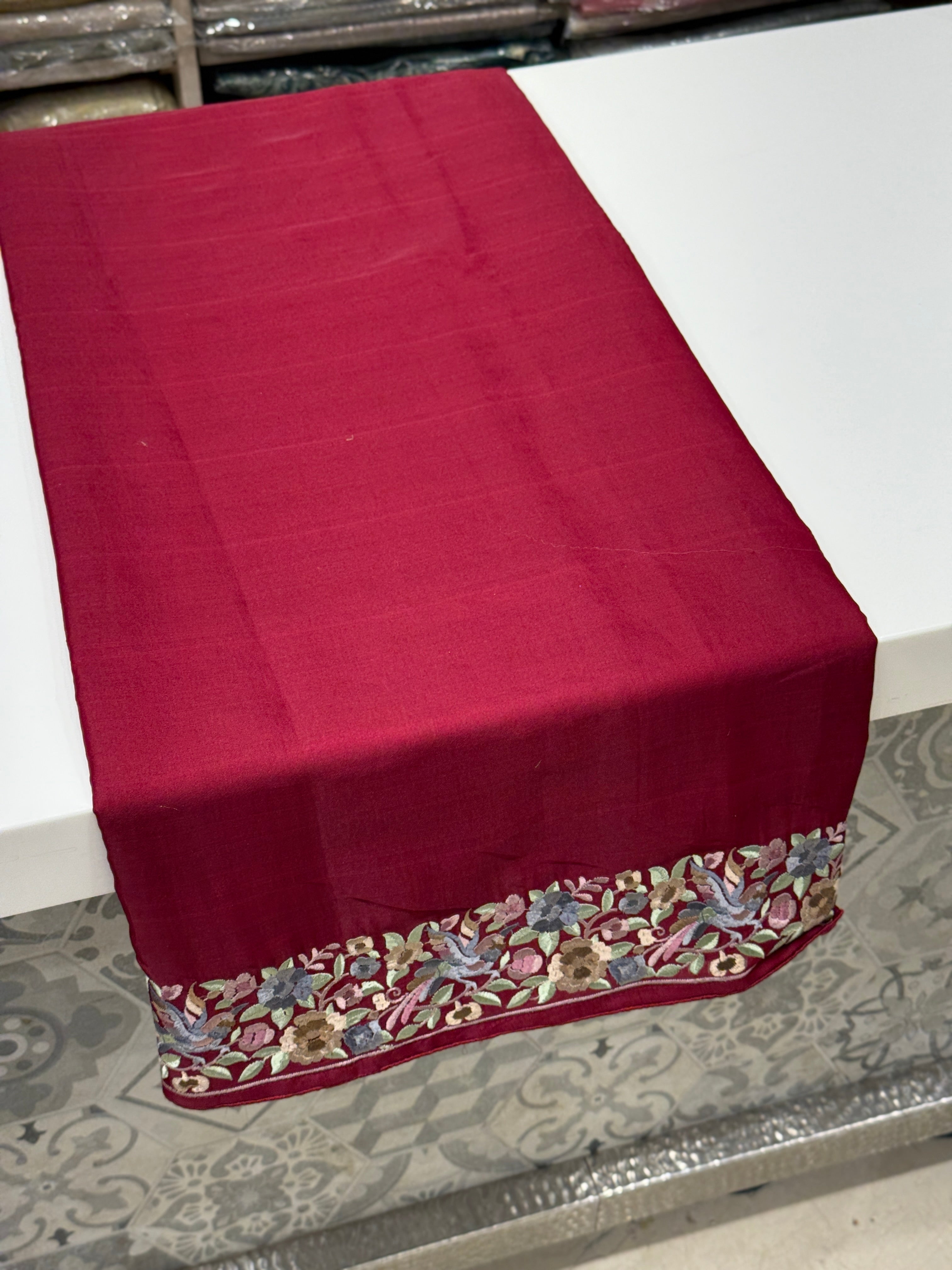 Maroon Silk Multi Colour Gara Border Saree