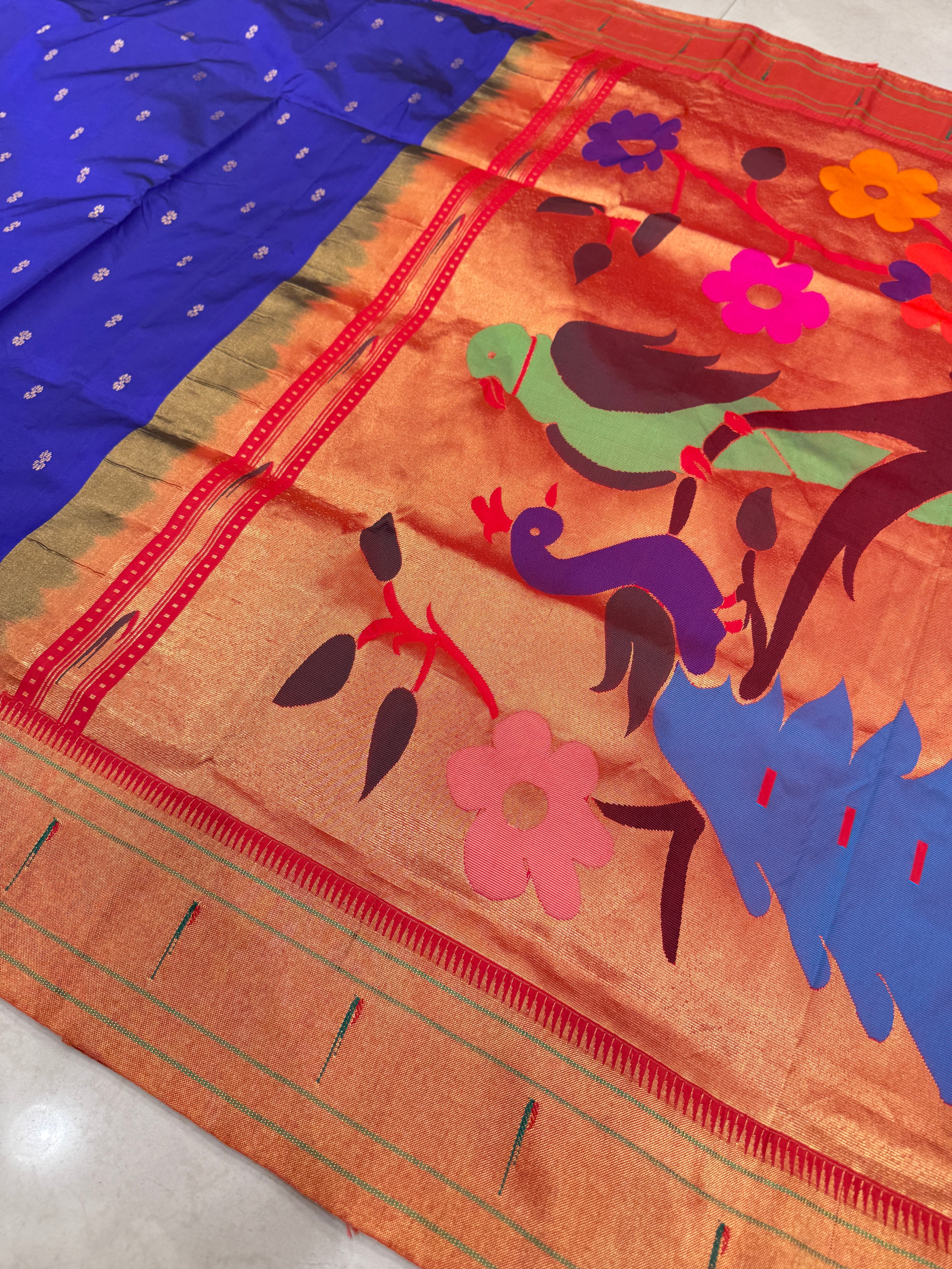 Blue Muniya Pure Silk Handloom Paithani Saree