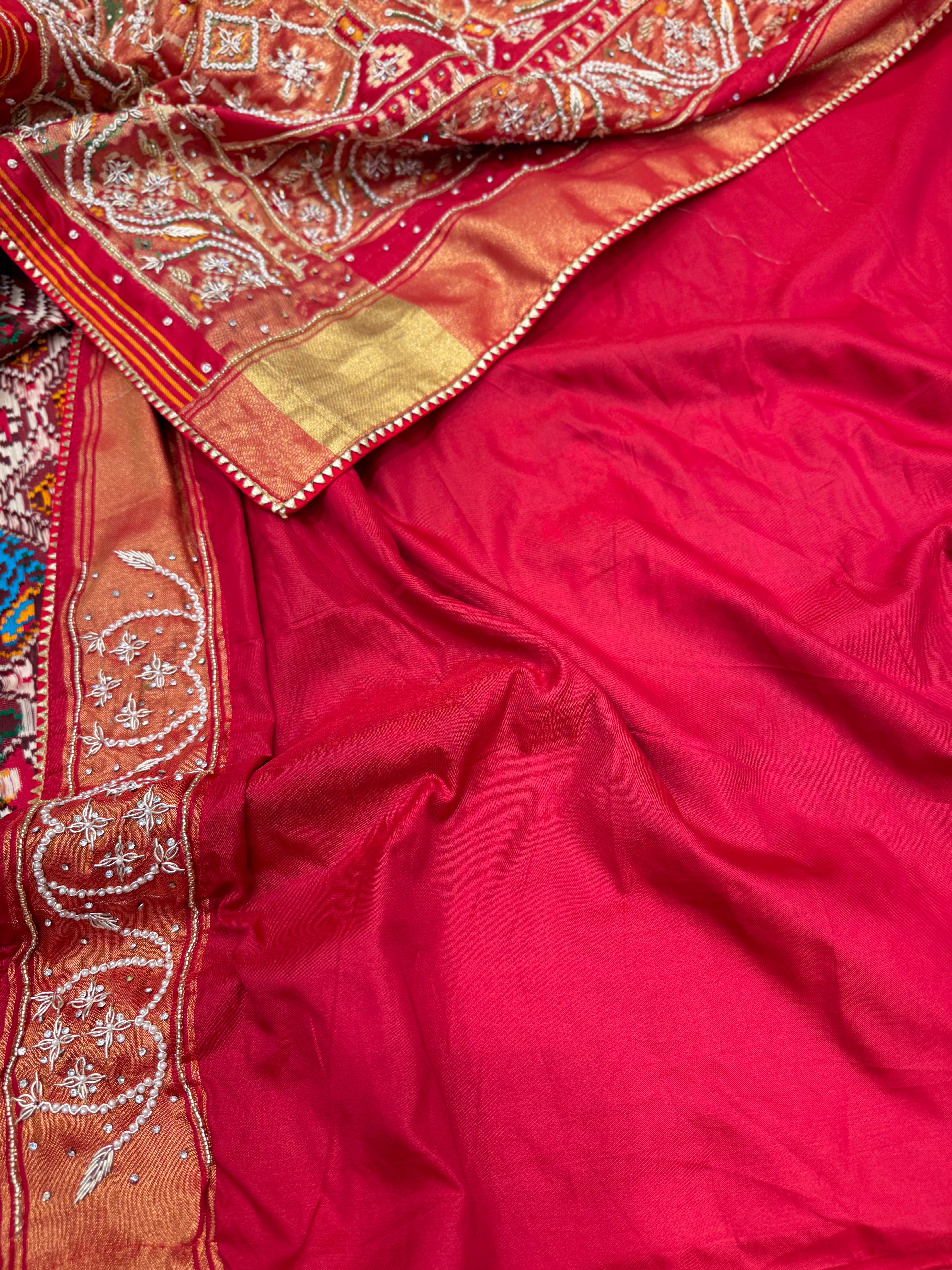 Maroon Patola Figures Zardosi Embroidery Saree