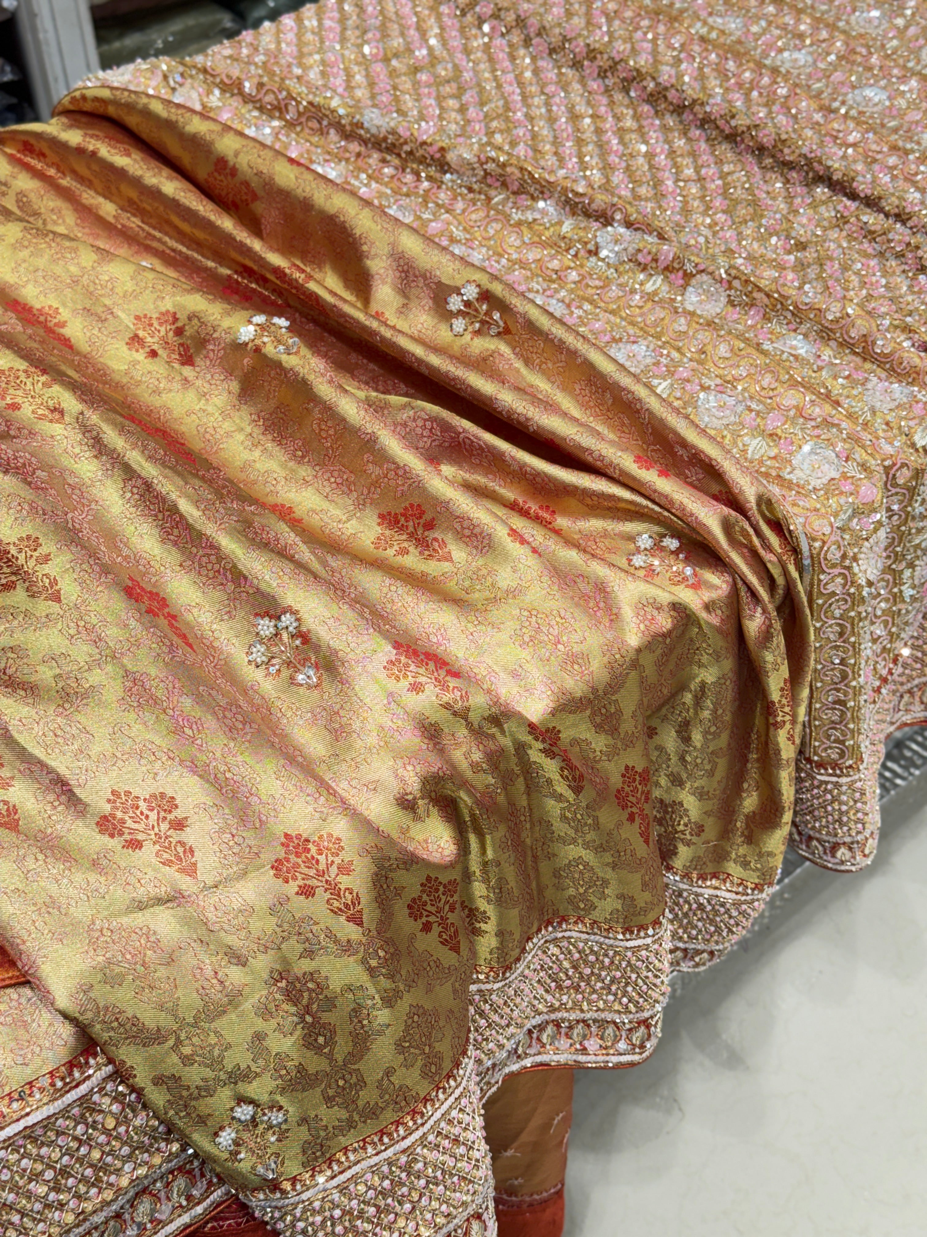 Red Jaal Tissue Kanjivaram Hand Embroidery Saree