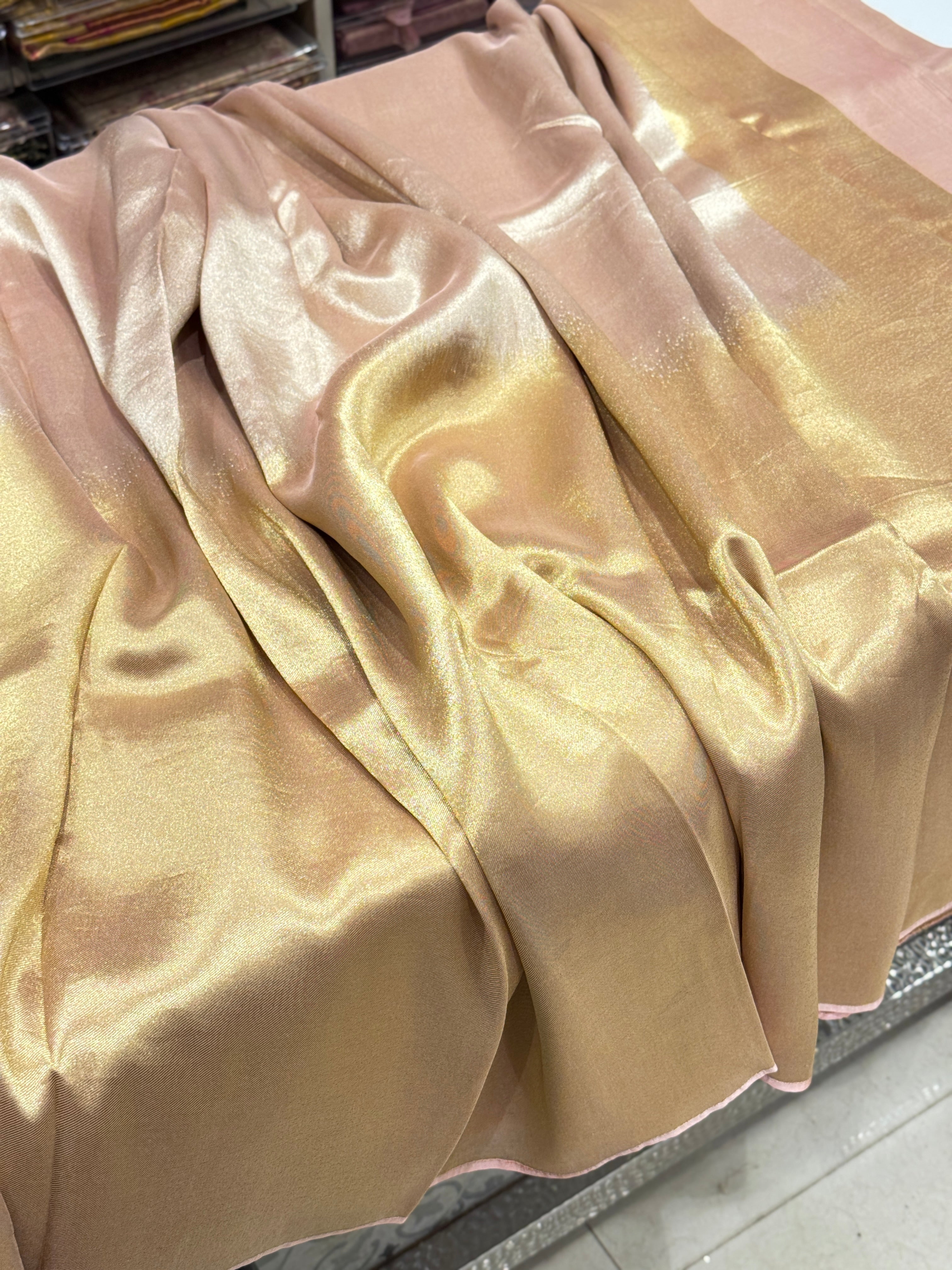 Light Pink Gold Silver Half Half Contemporary Banarasi Tissue Silk Saree