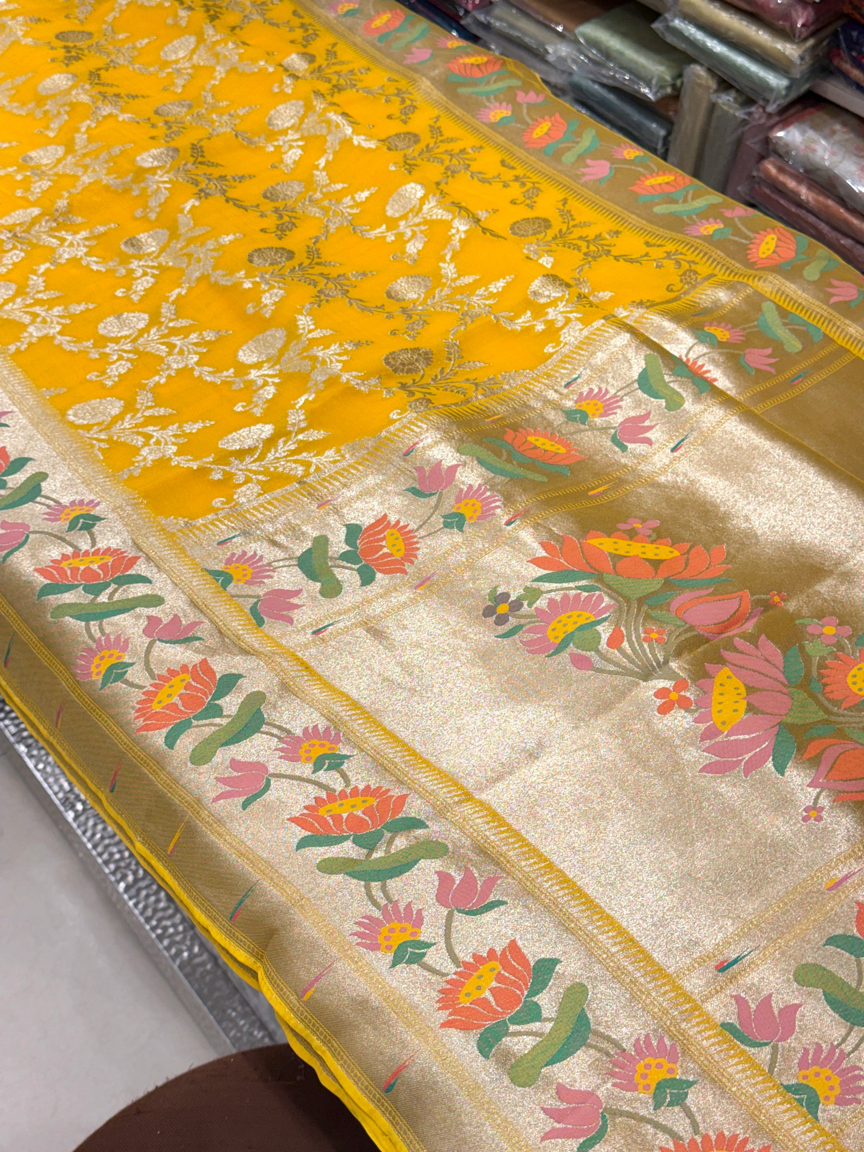 Yellow Georgette Paithani Saree