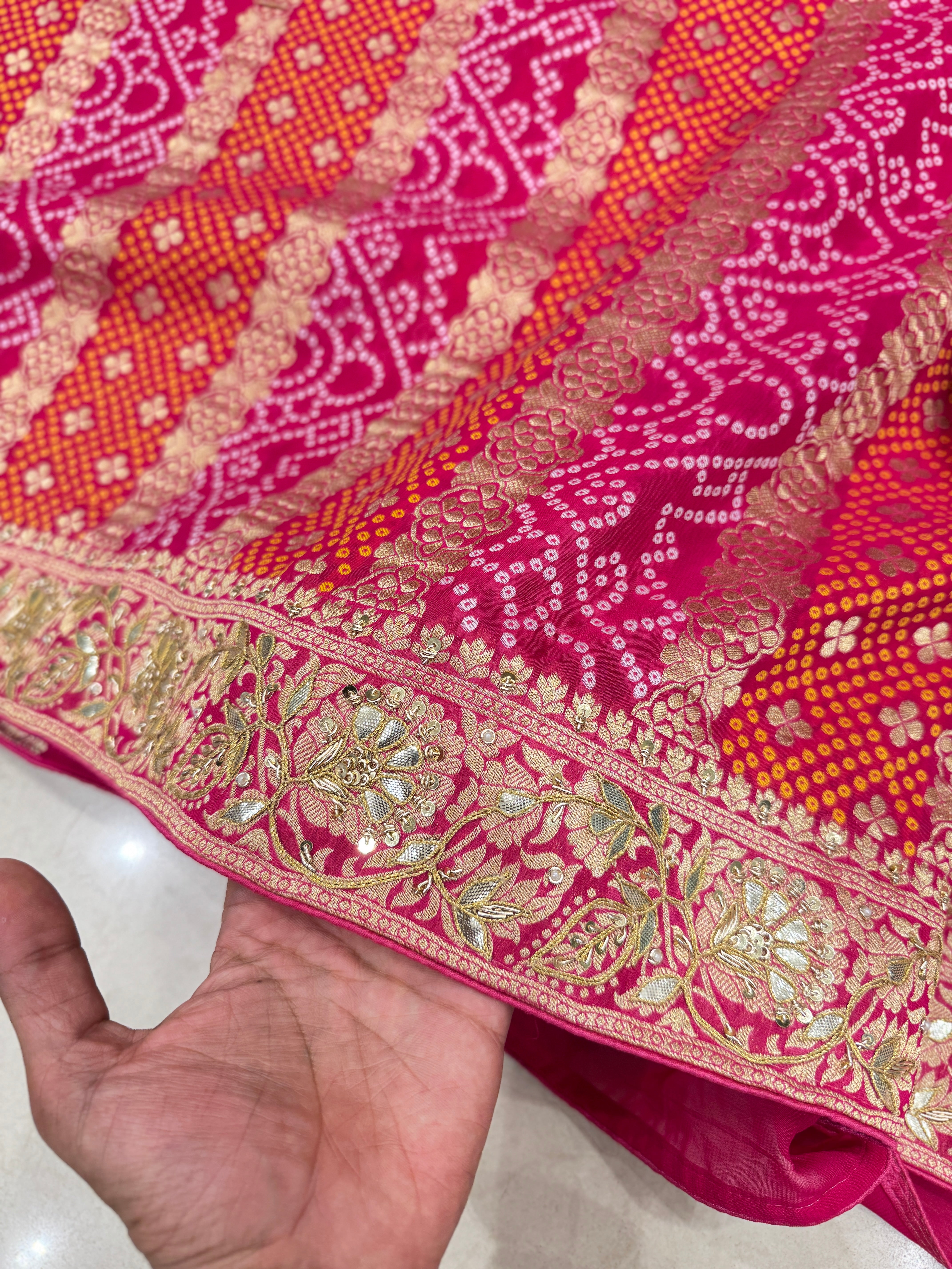 Rani Gotapatti Woven Bandhej Saree
