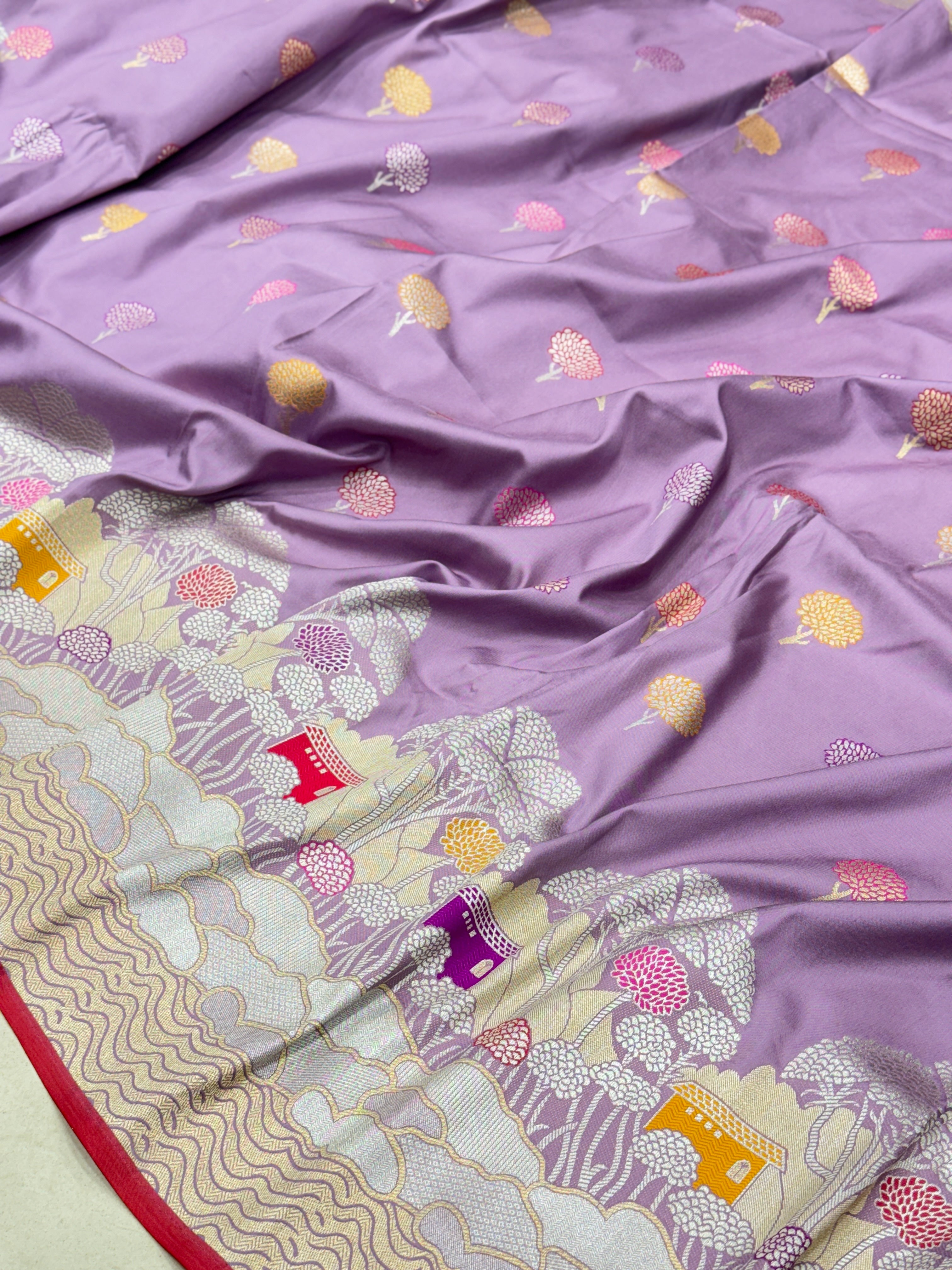 Lilac Contemporary Landscape Banarasi Silk Saree