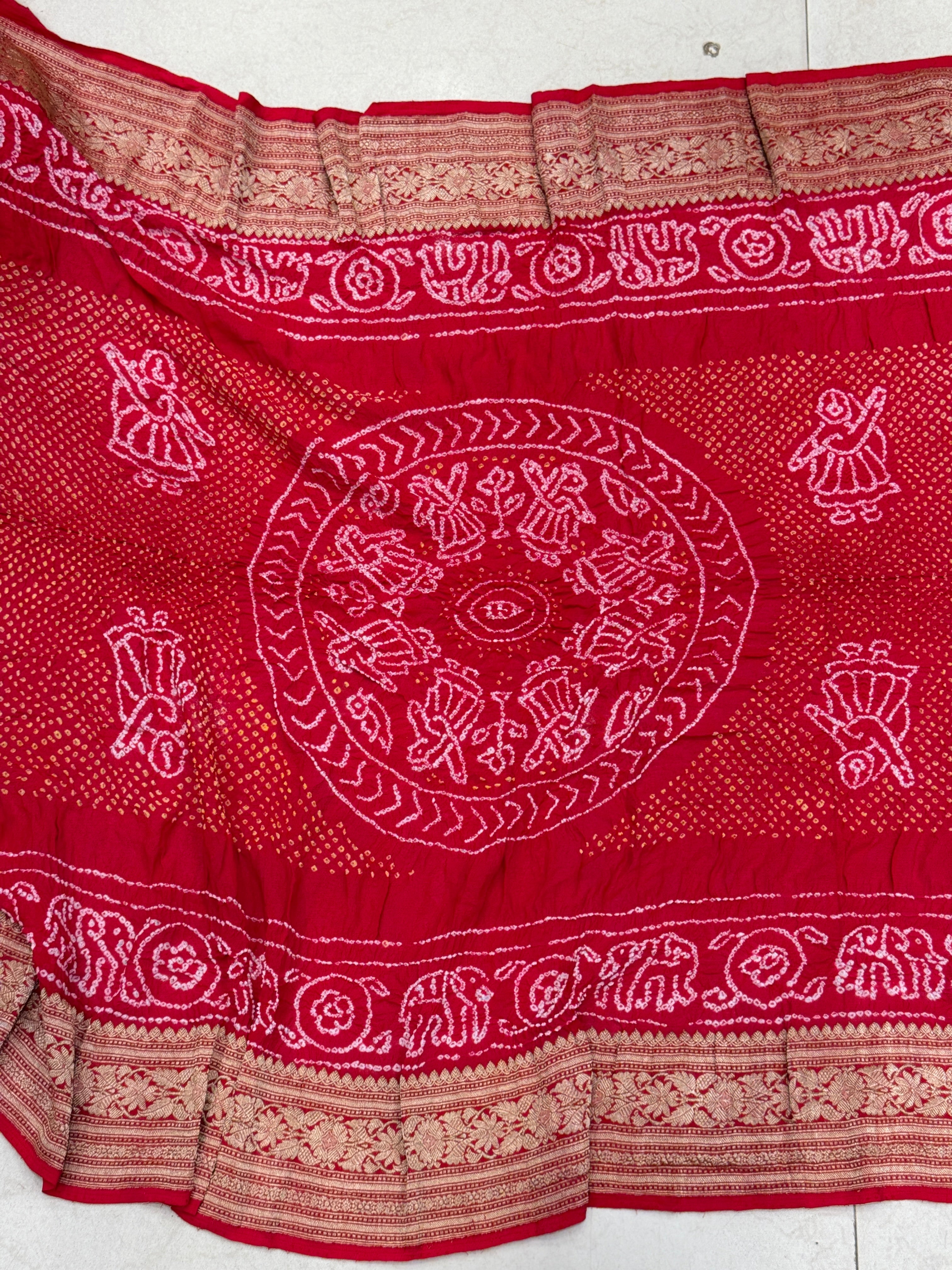 Red Rai Bandhej Handloom Georgette Saree
