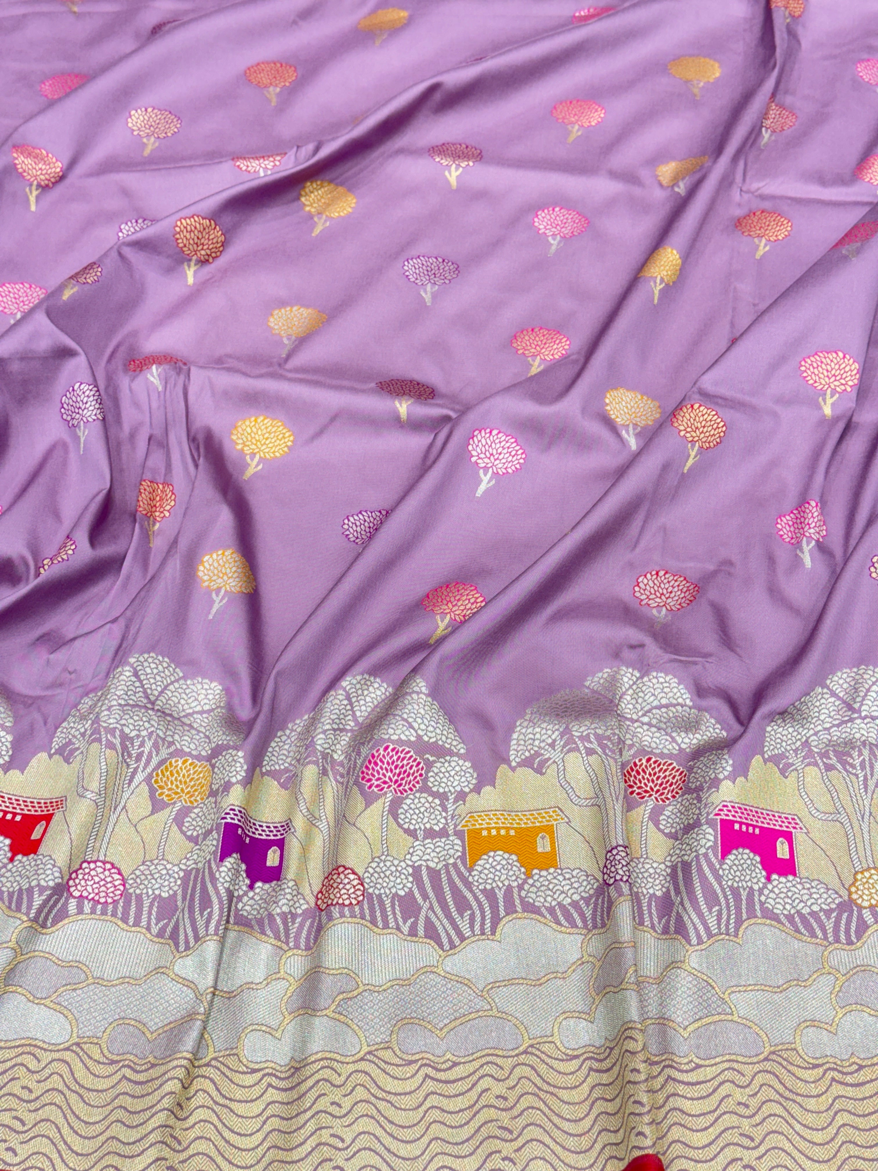 Lilac Contemporary Landscape Banarasi Silk Saree