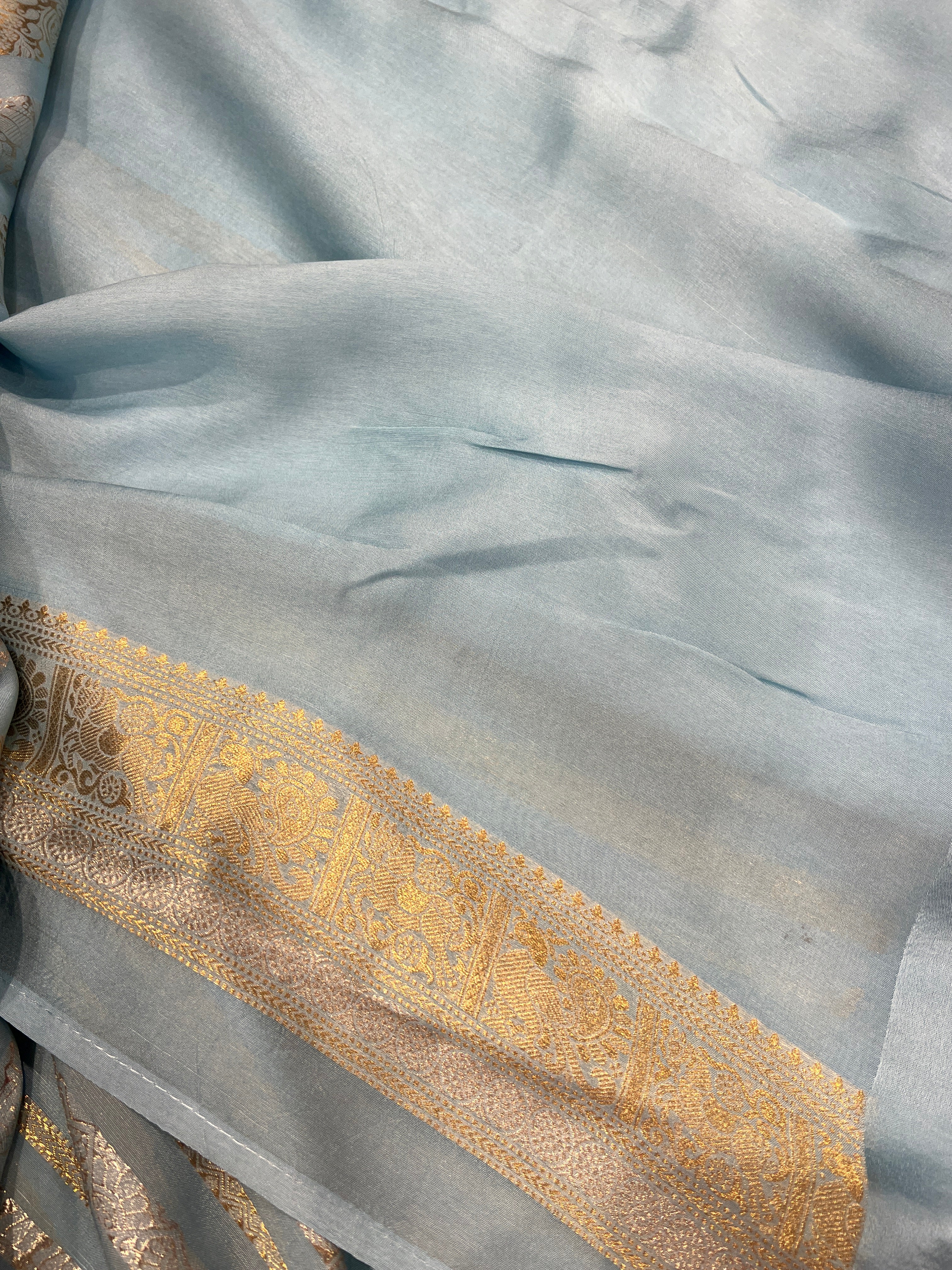 Nita Ambani Inspired Powder Blue Contemporary Banarasi Saree