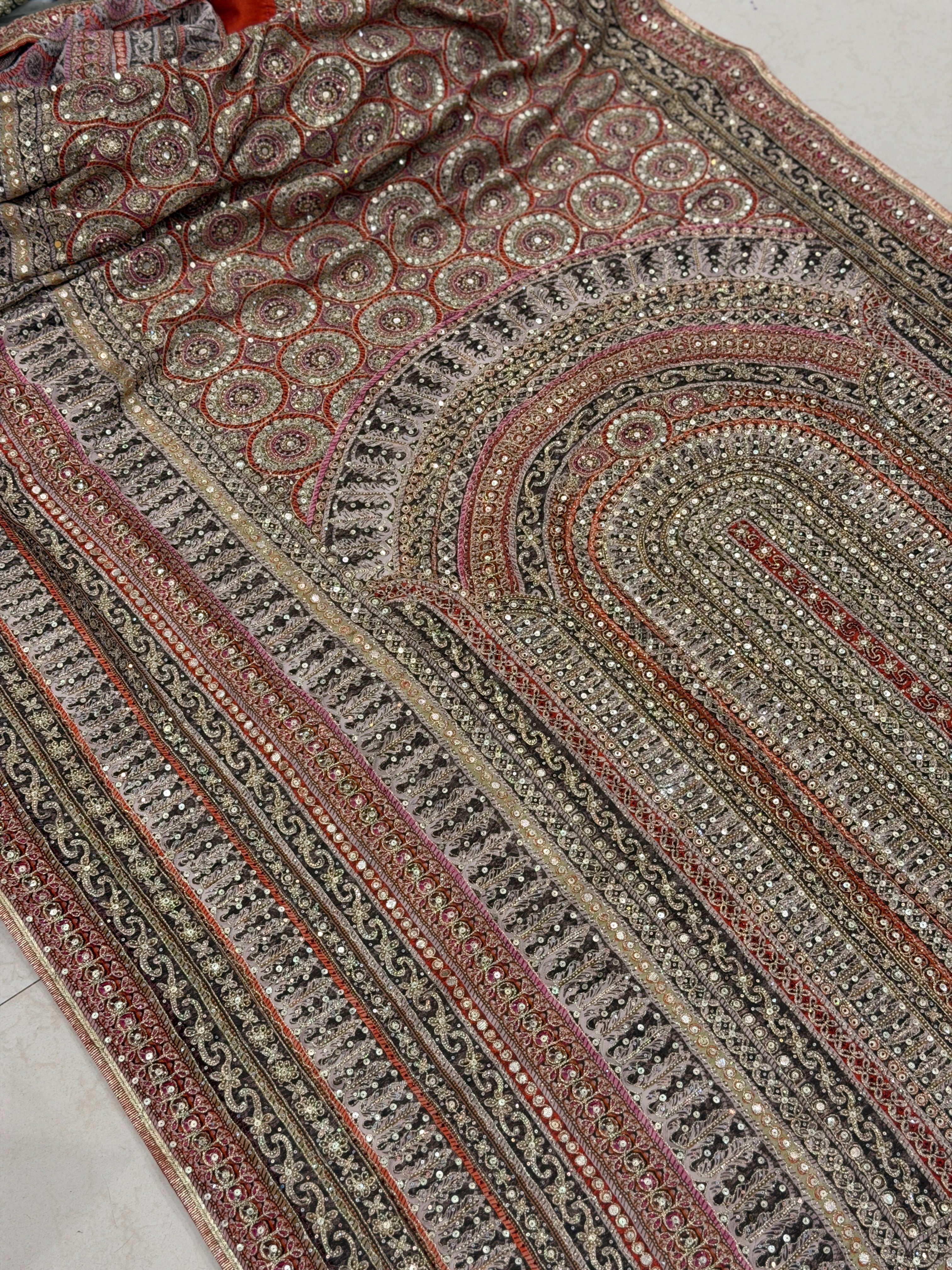 Multi Colour TT inspired Banarasi Crepe Hand Embroidery Saree