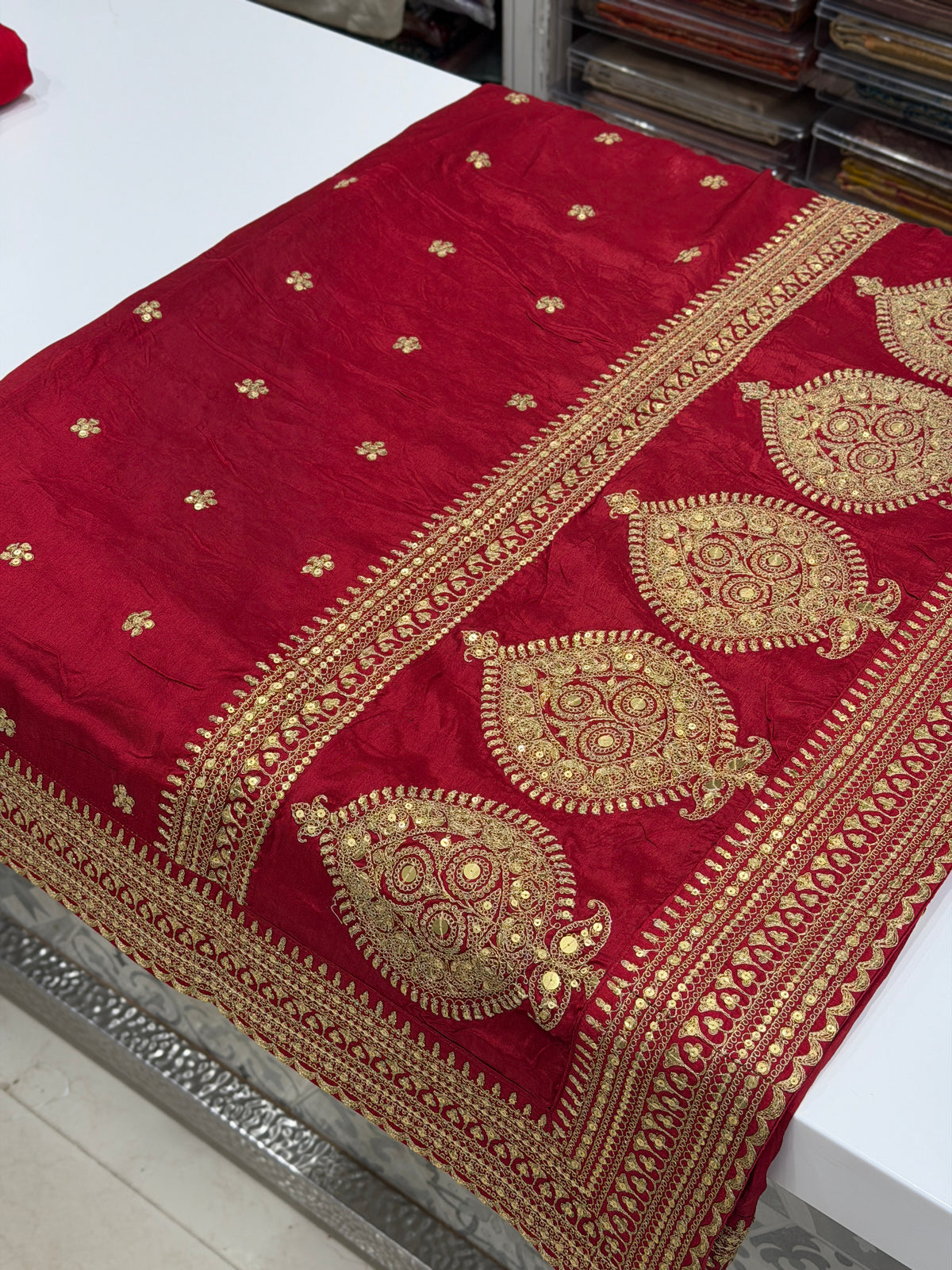 Maroonish Red Buttas Pallu Sabyasachi Inspired Marodi Embroidery Zardosi Saree