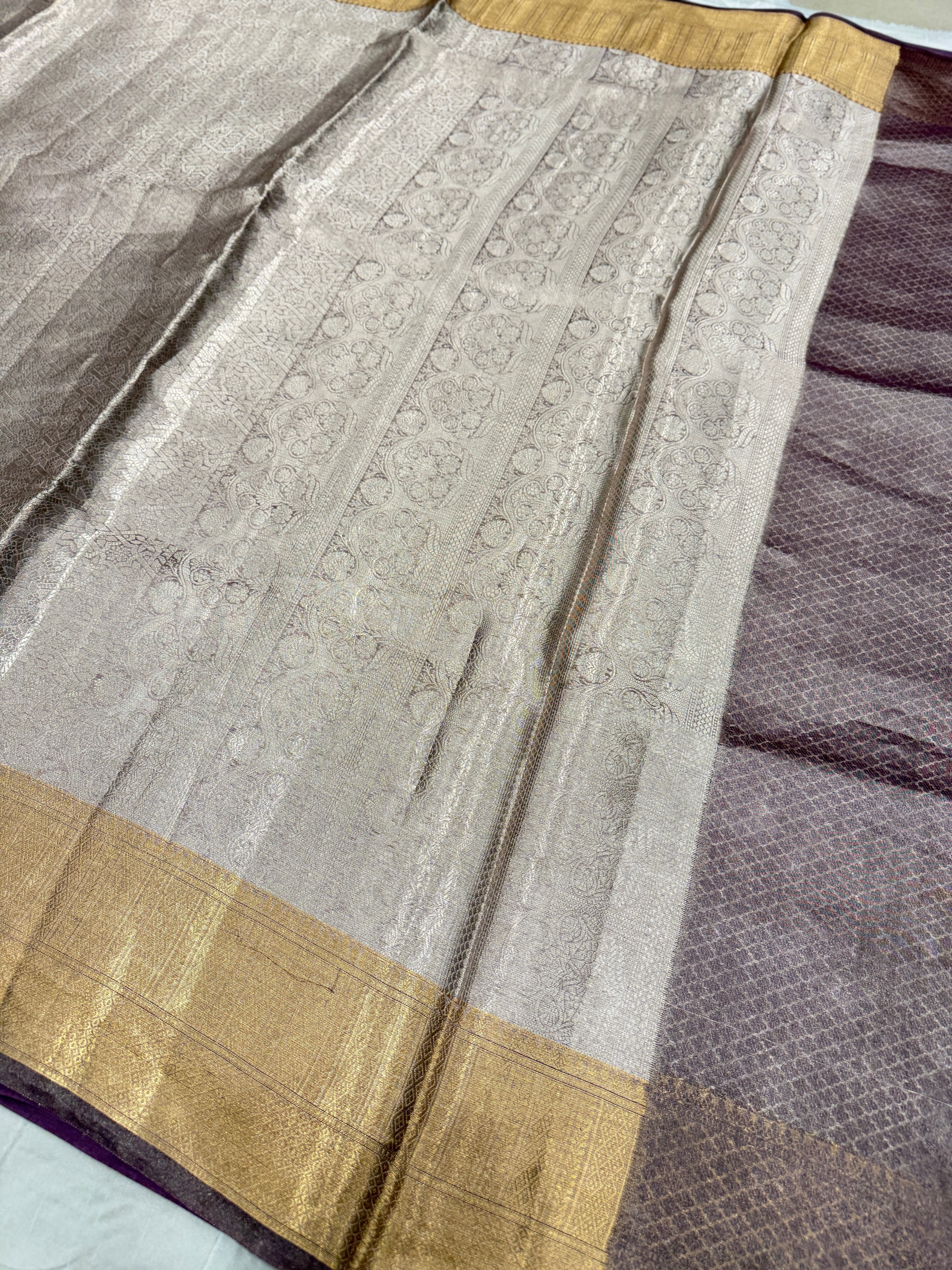 Purple Pure Woven Double Tissue Brocade Silk Saree