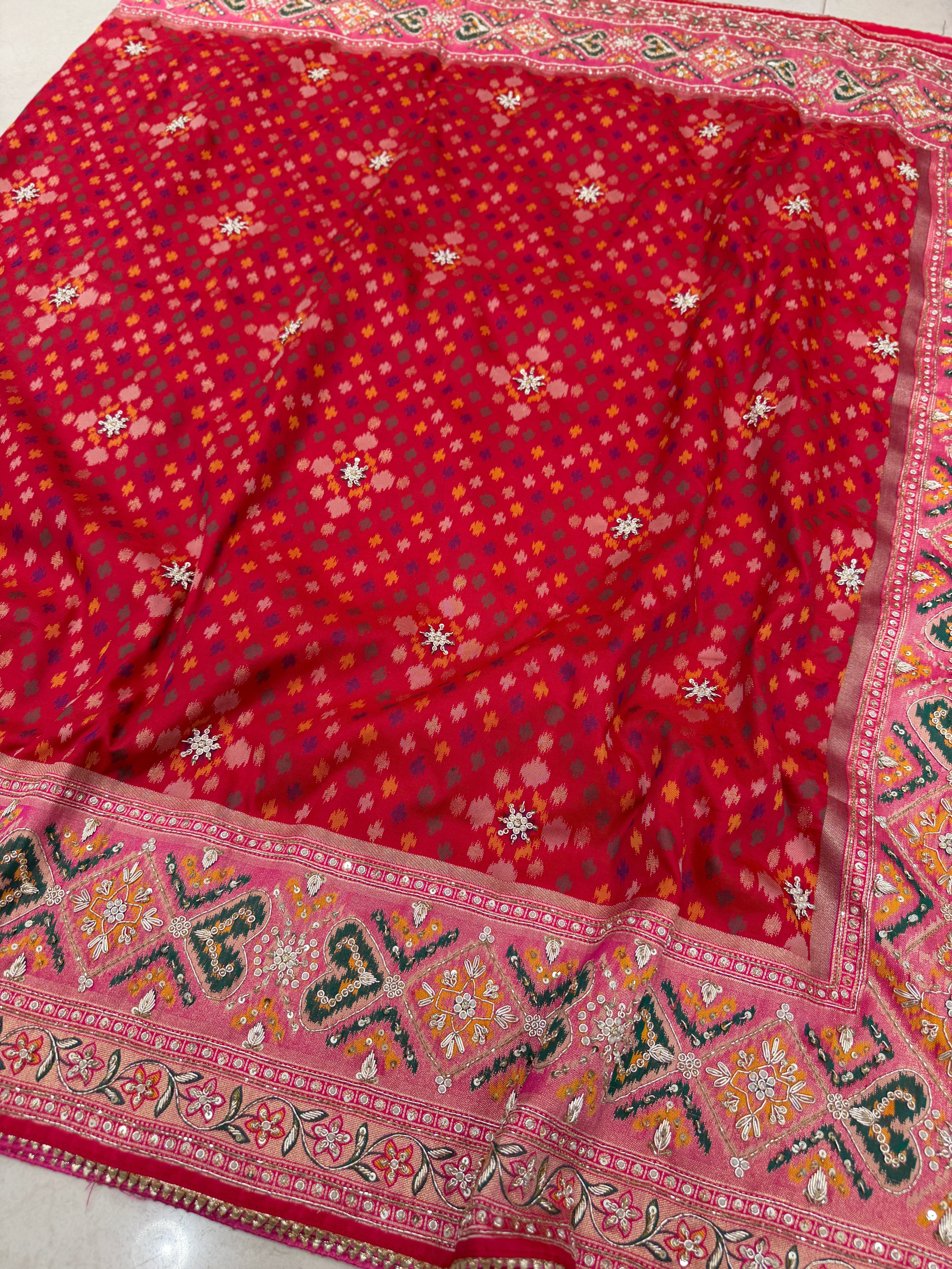 Red Patola Zardosi Hand Embroidery Saree