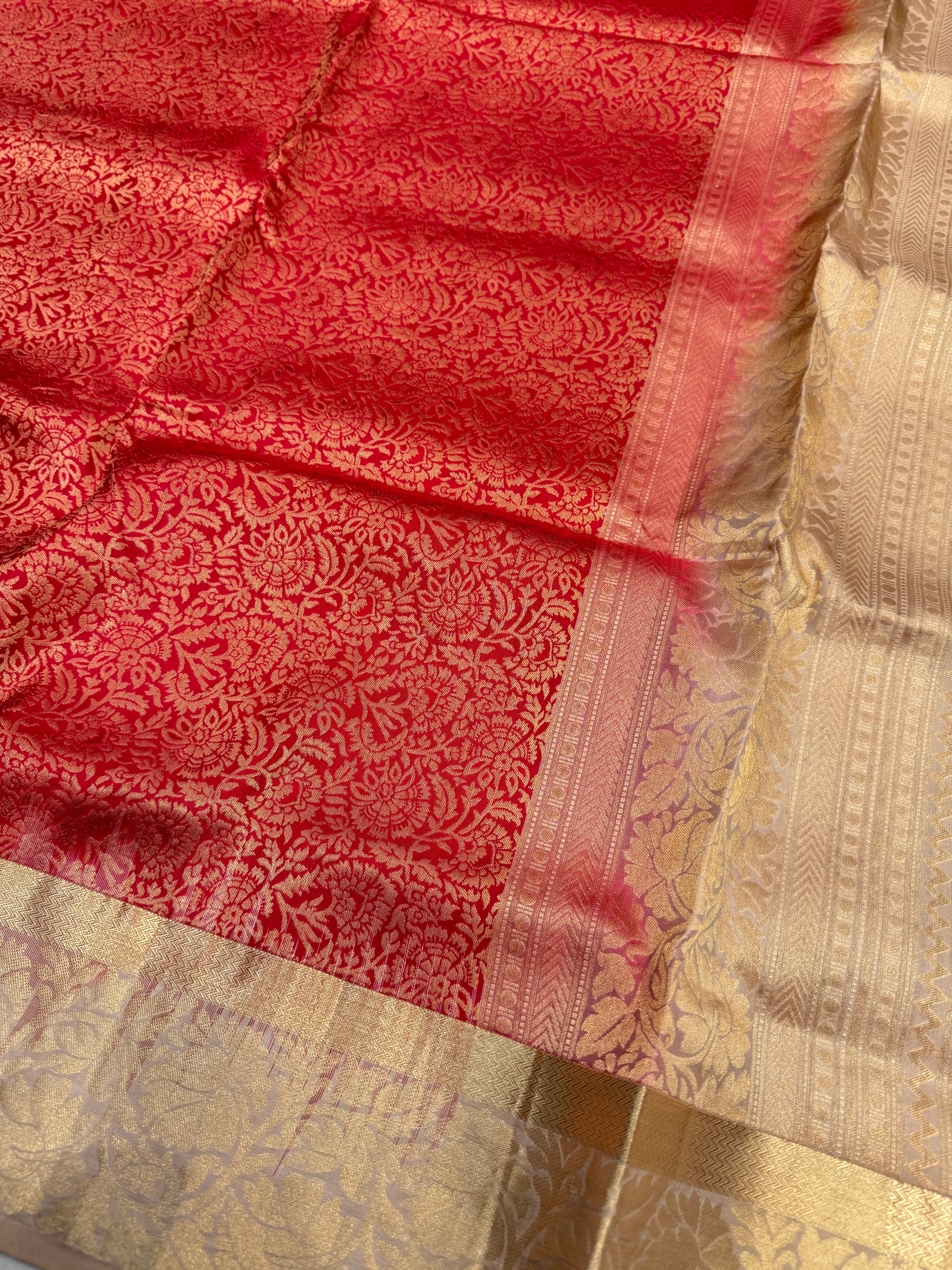Red Beige Pallu Handloom Kanchipuram Pure Silk Saree