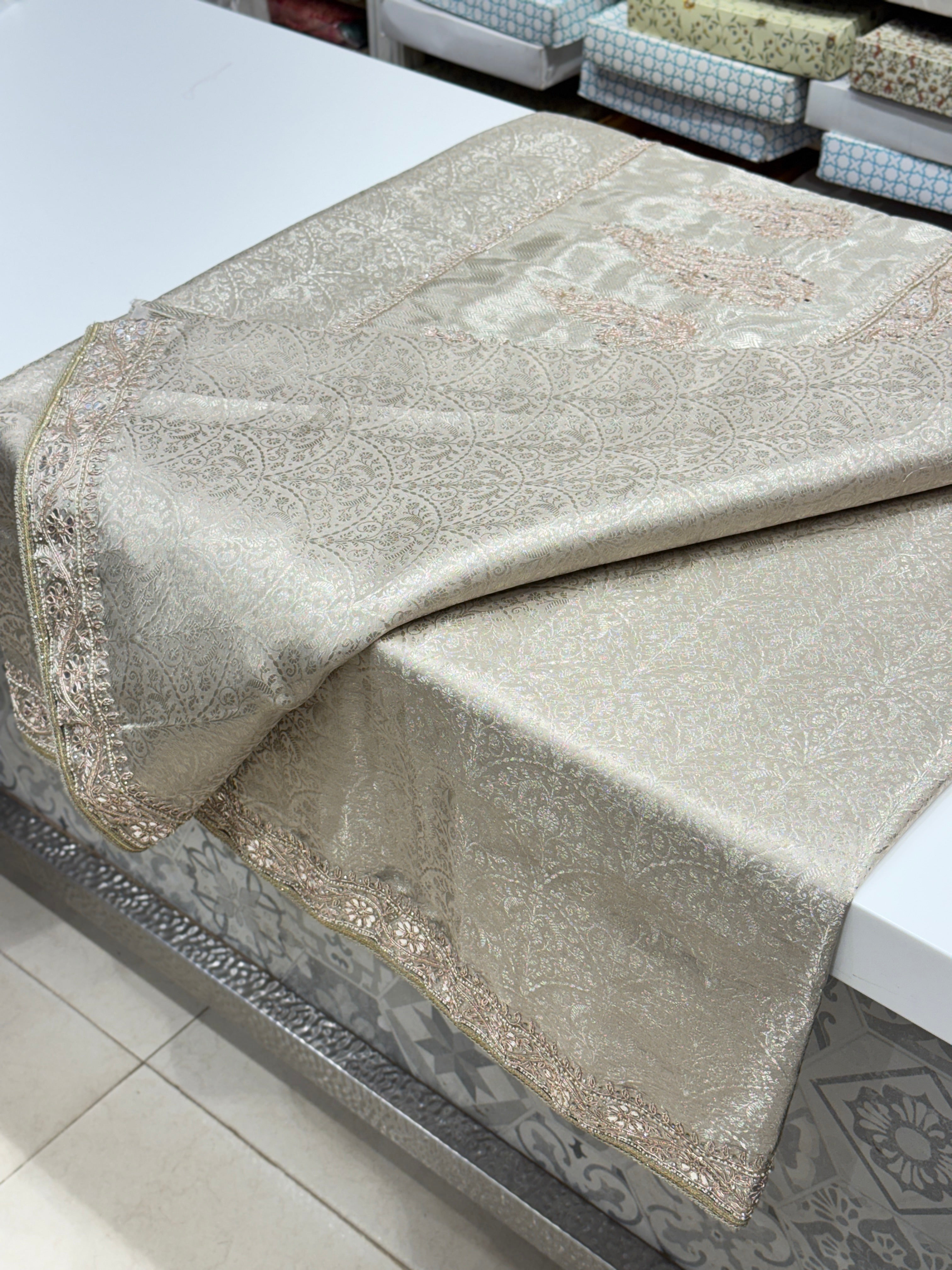 Silver Tissue Kanjivaram Hand Embroidery Saree
