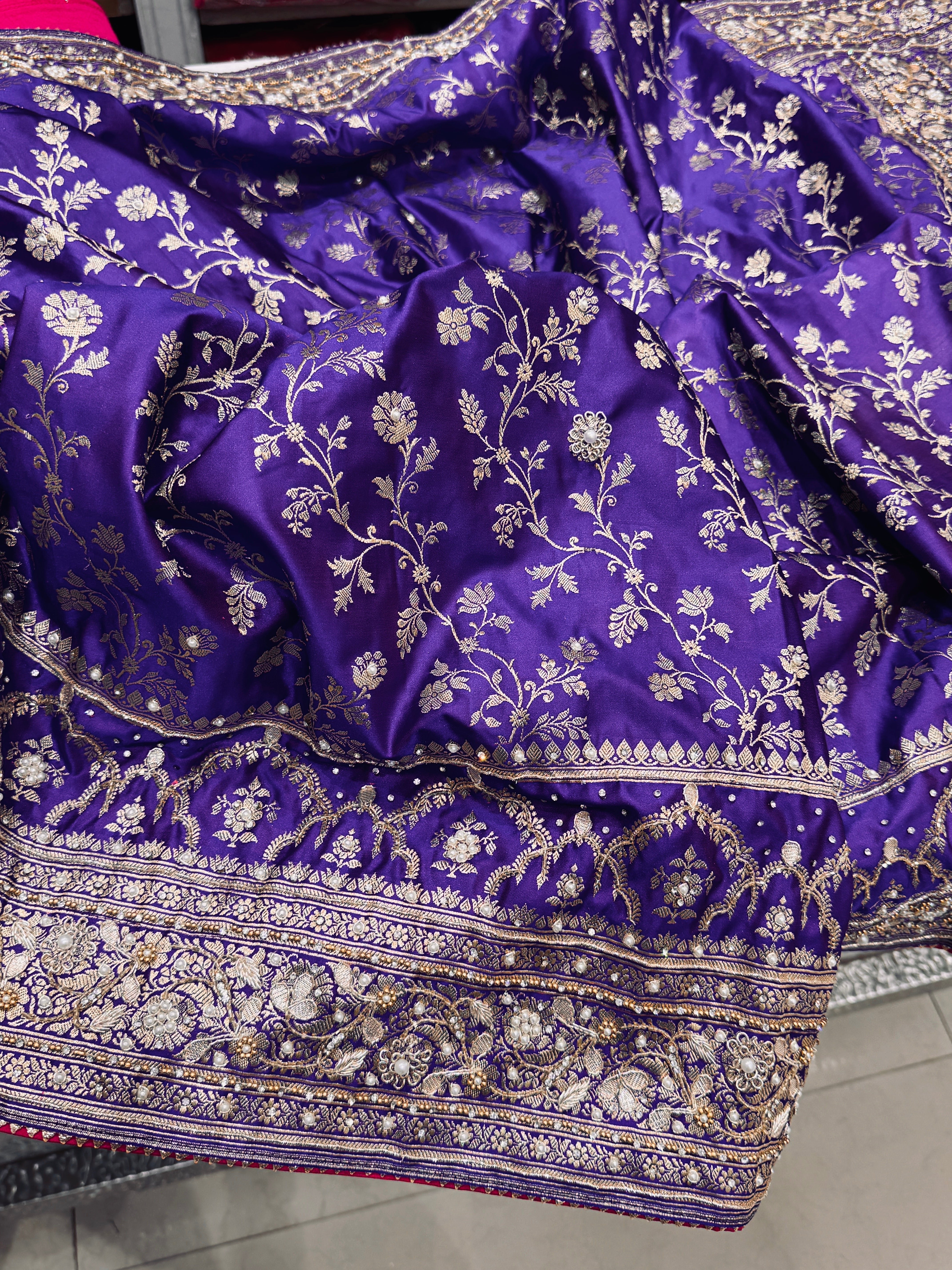 Violet Banarasi Silk Hand Embroidery Saree