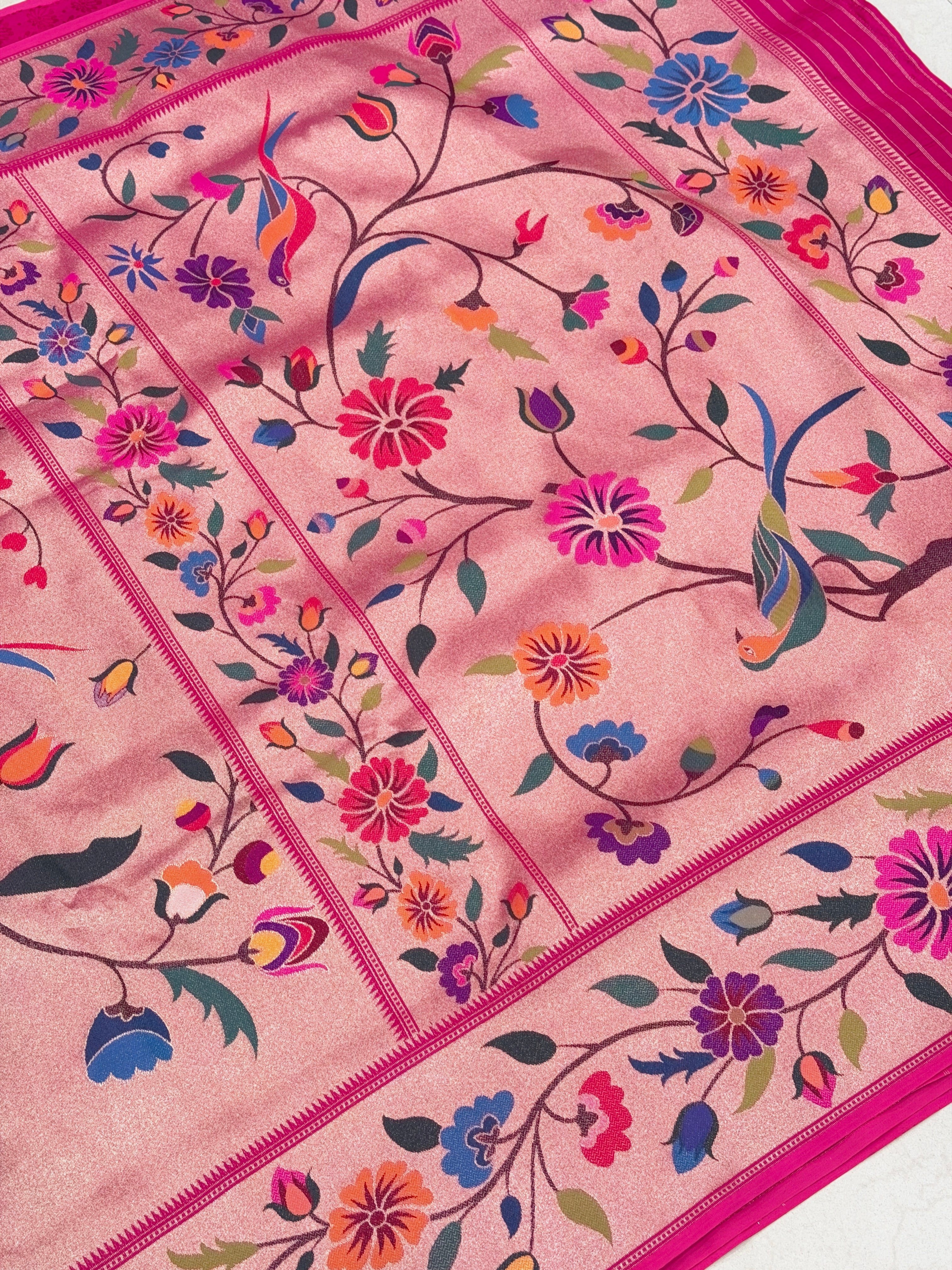 Golden Tissue Silk Paithani Meenakari Jaal Floral Saree