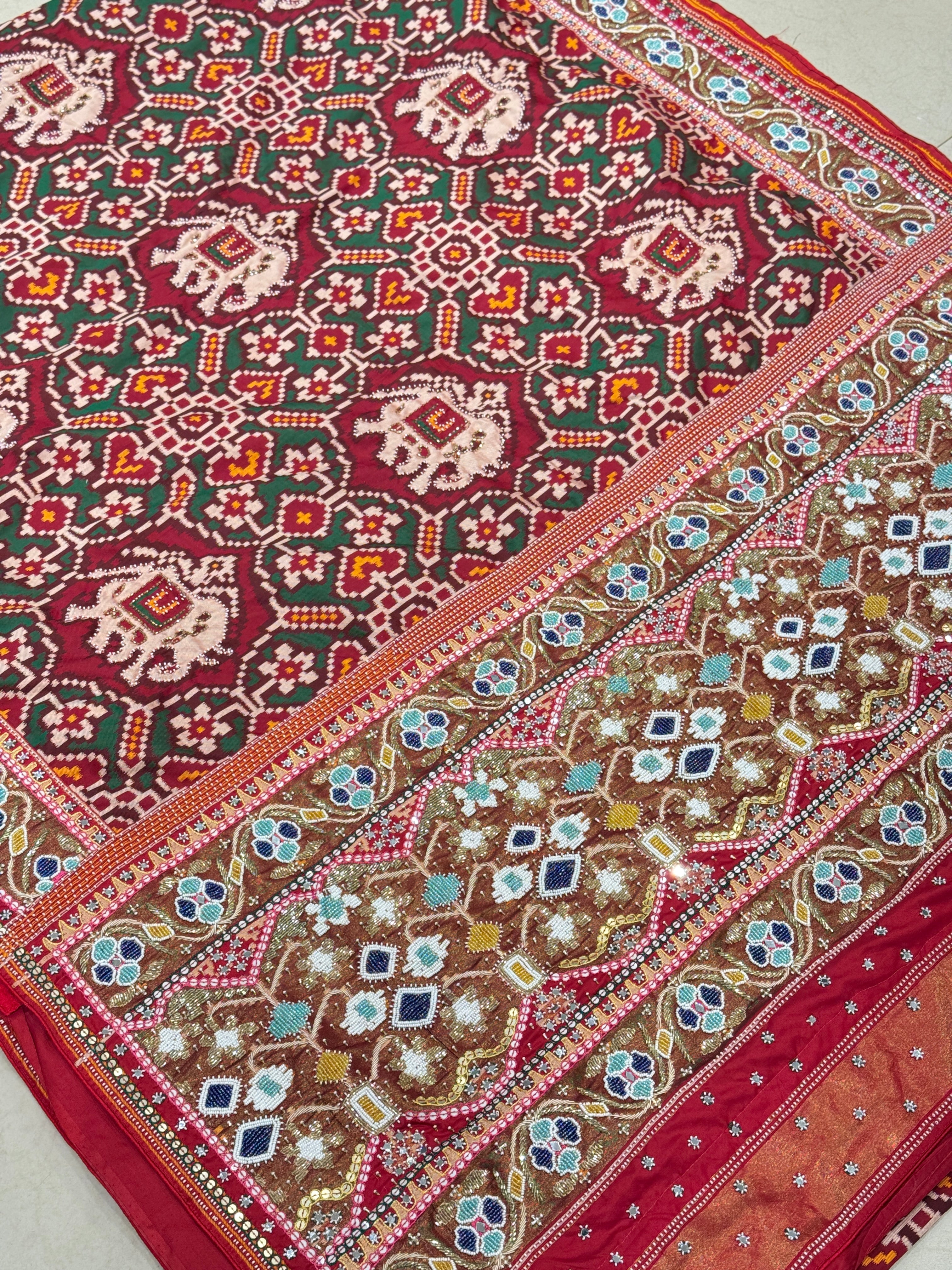 Maroon Patola Moti Zardosi Embroidery Saree