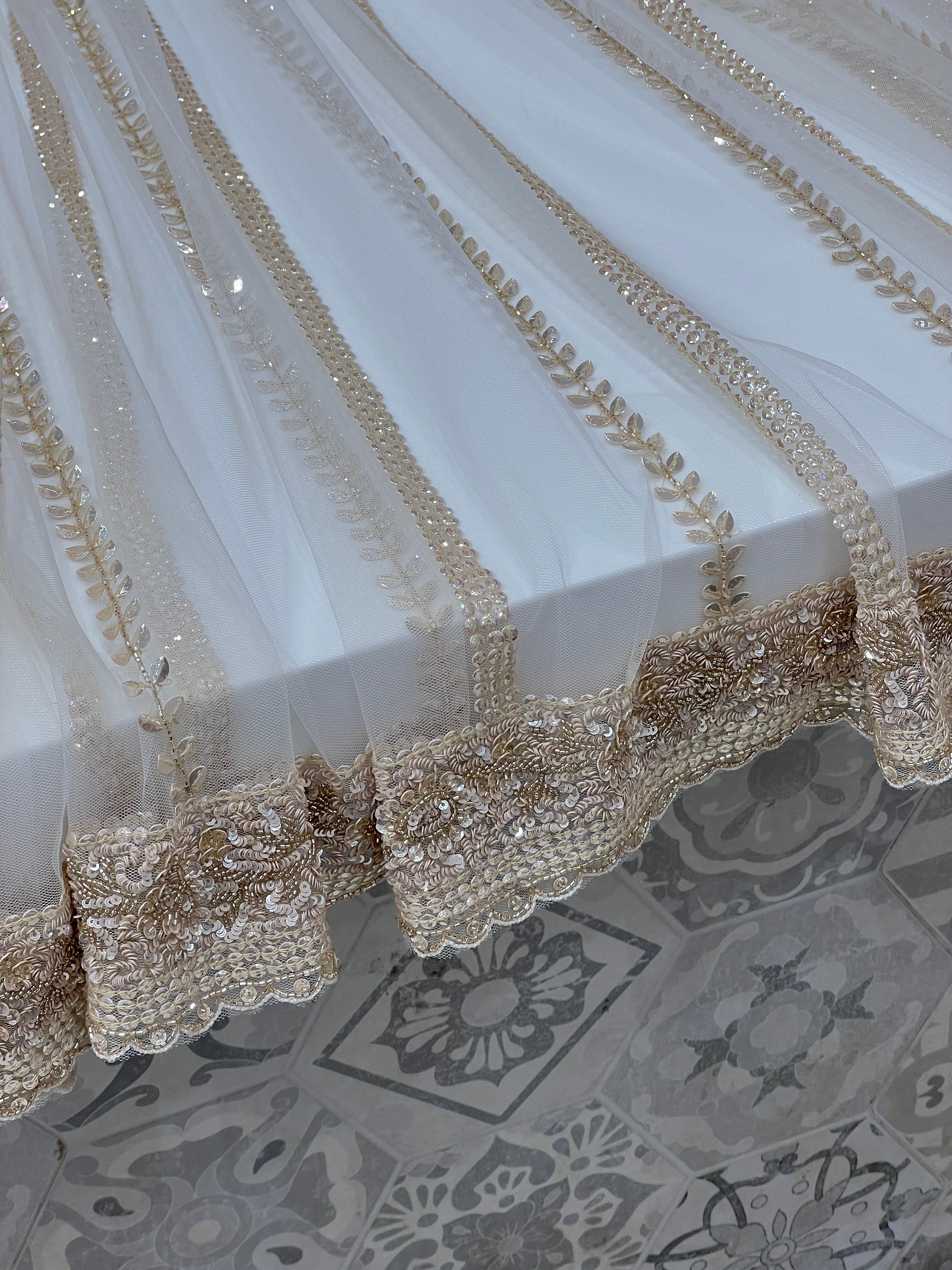 White Sequins Cuddana Net Embroidery Saree