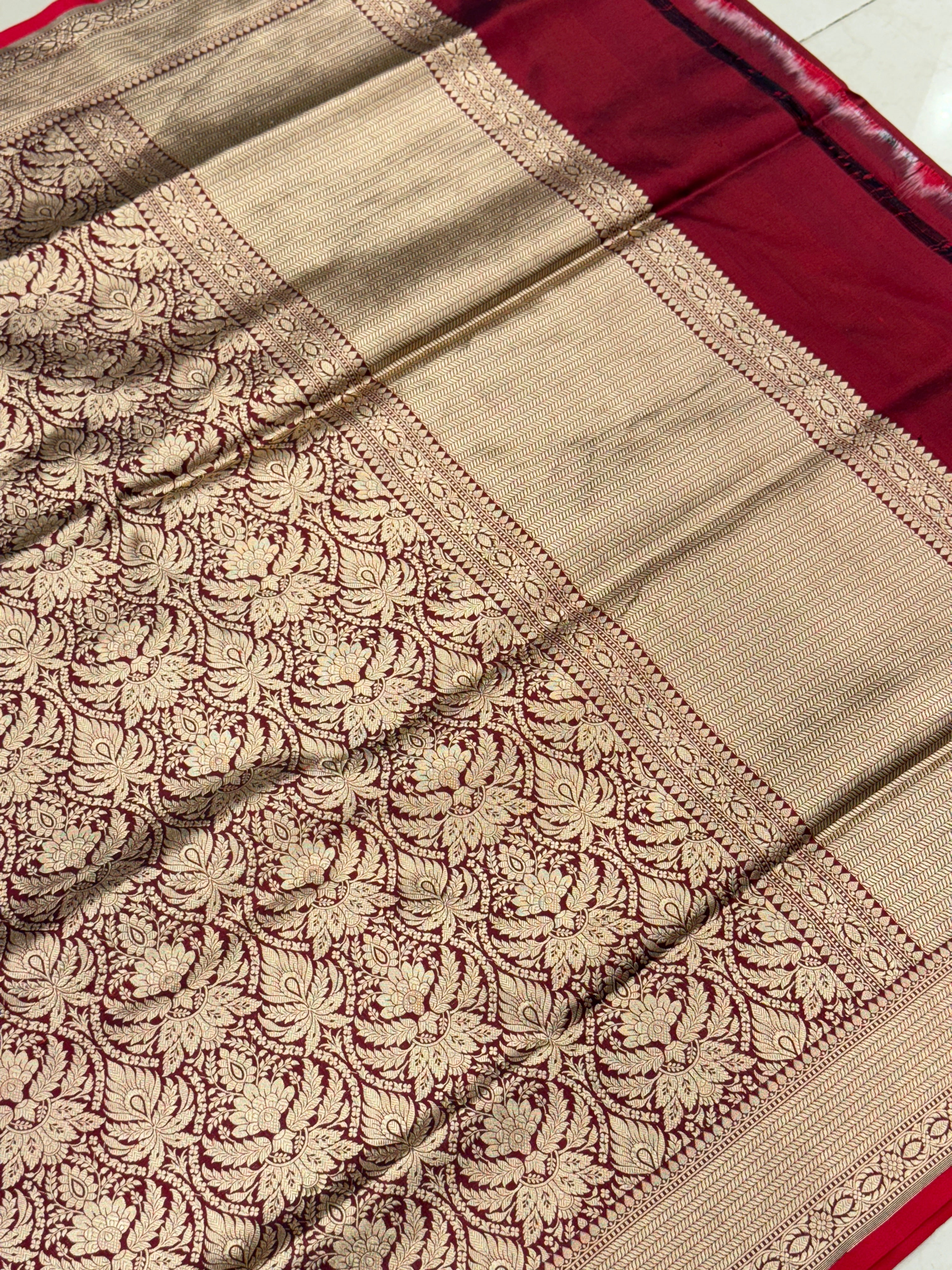 Maroon Jhanvi Kapoor Inspired Handloom Banarasi Katan Silk Saree