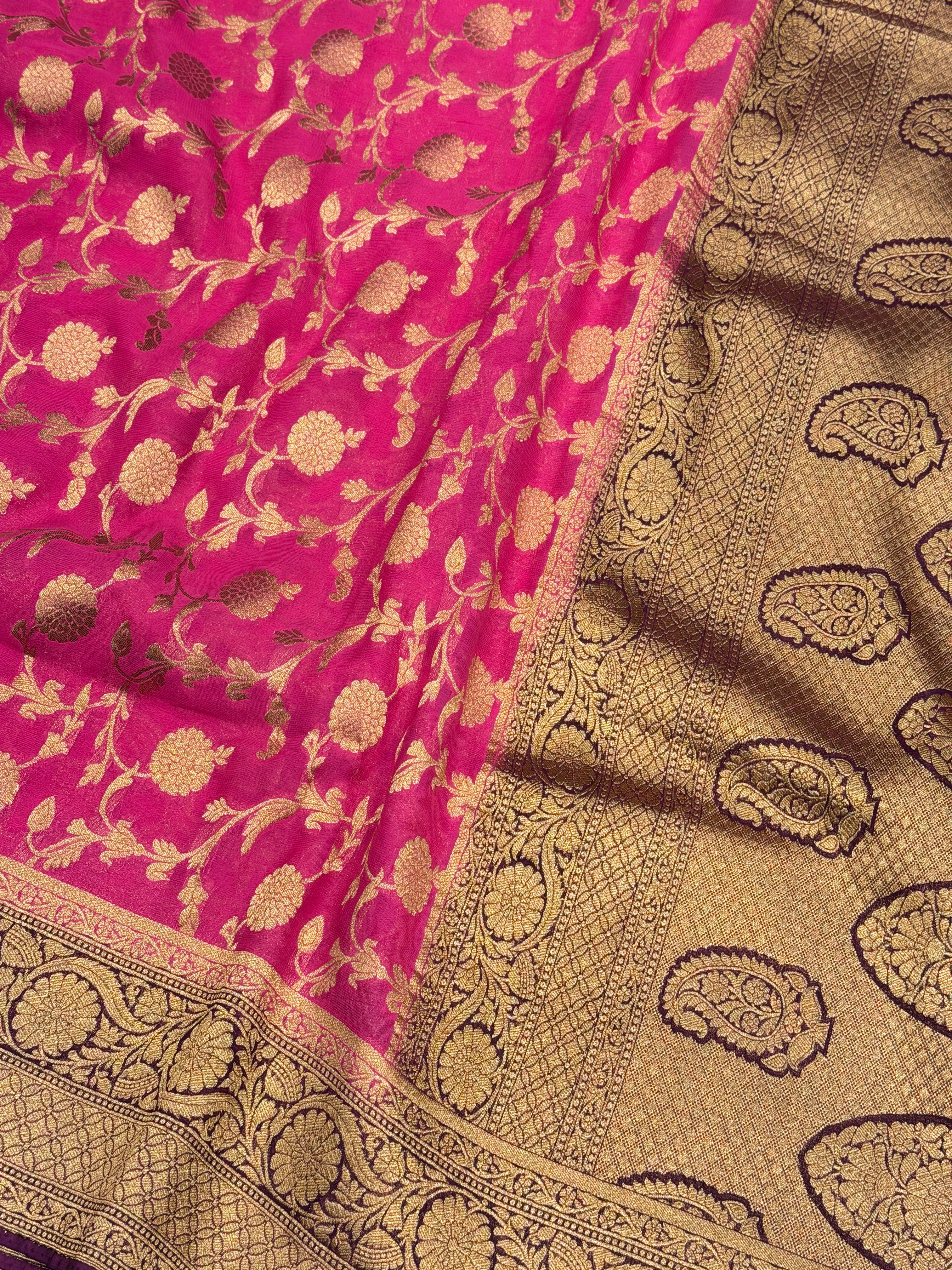 Rani Magenta Jaal Banarasi Khaddi Georgette Saree