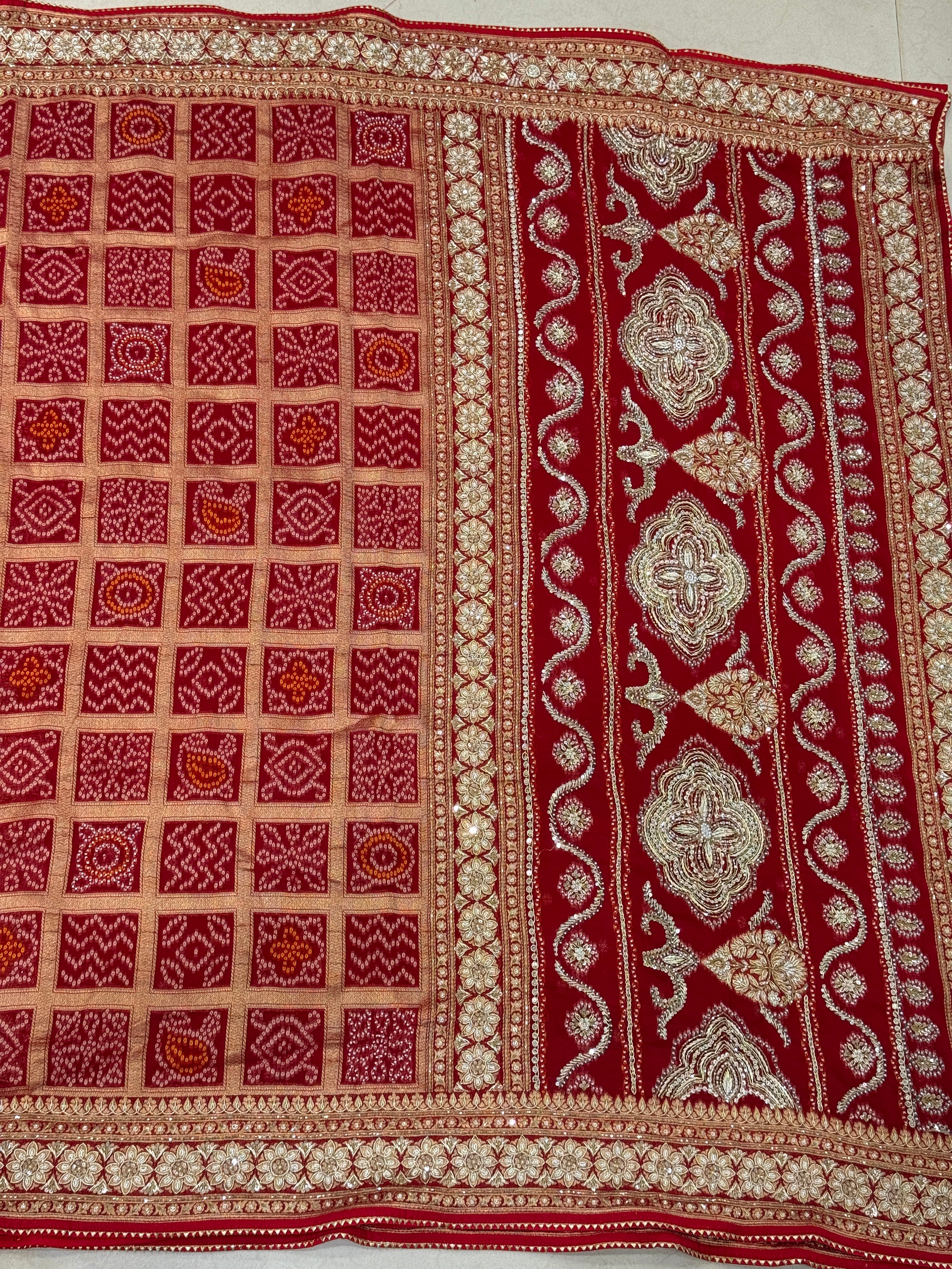 Red Traditional Gharchola Georgette Zardosi Hand Embroidery Saree