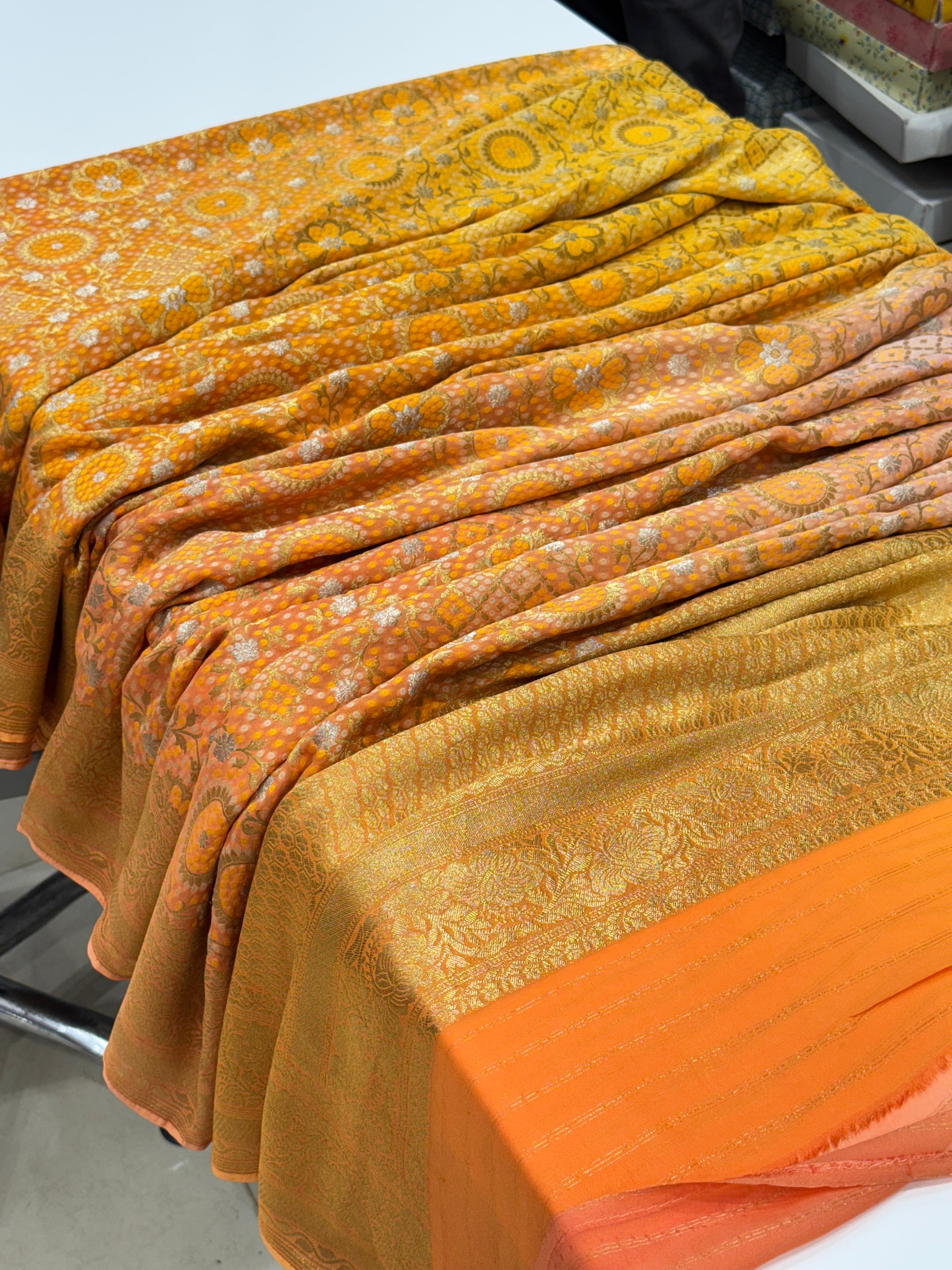 Orange Shaded Woven Bandhej Georgette Banarasi Saree