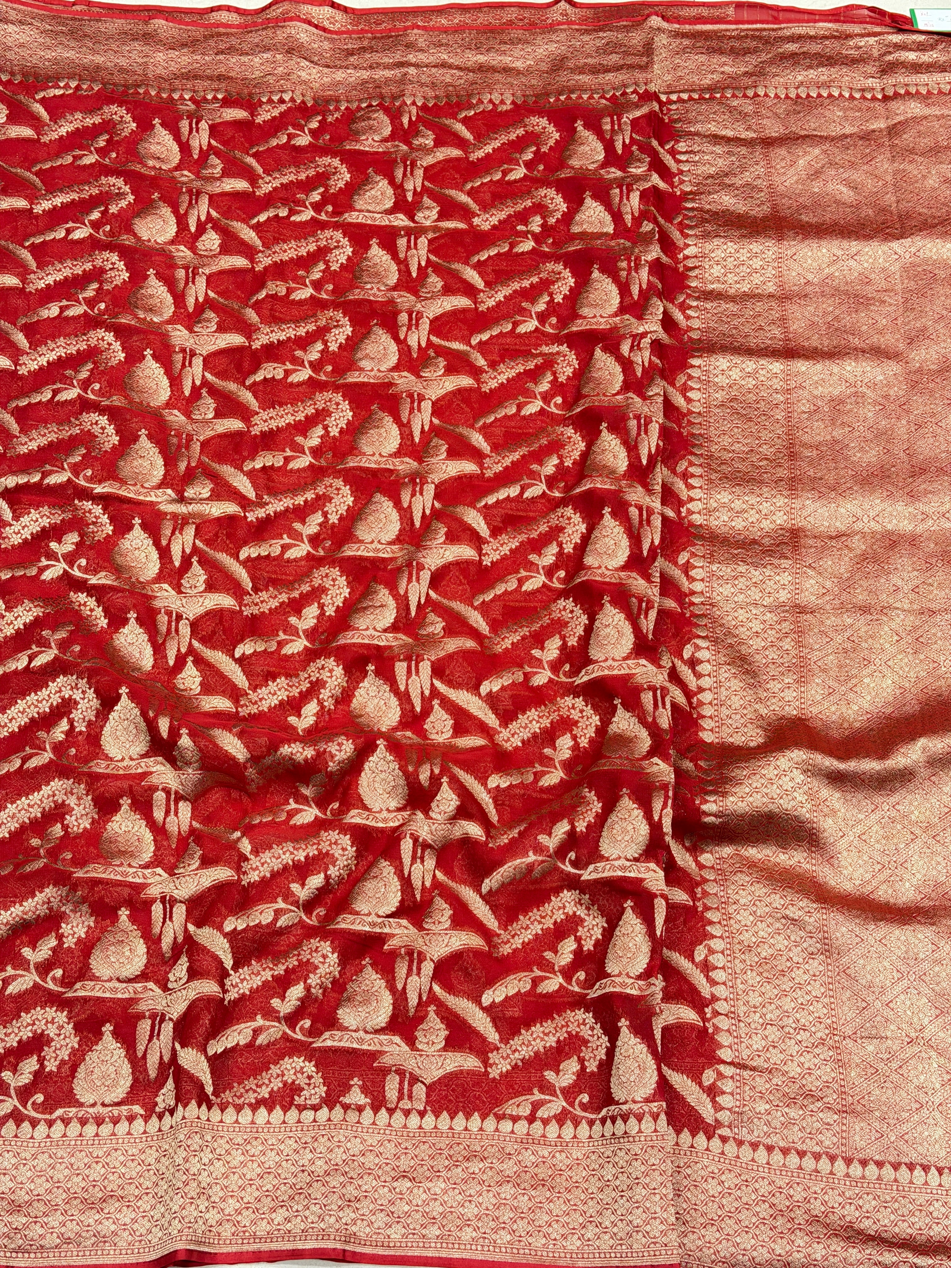 Red Crown Jaal Banarasi Khaddi Georgette Saree