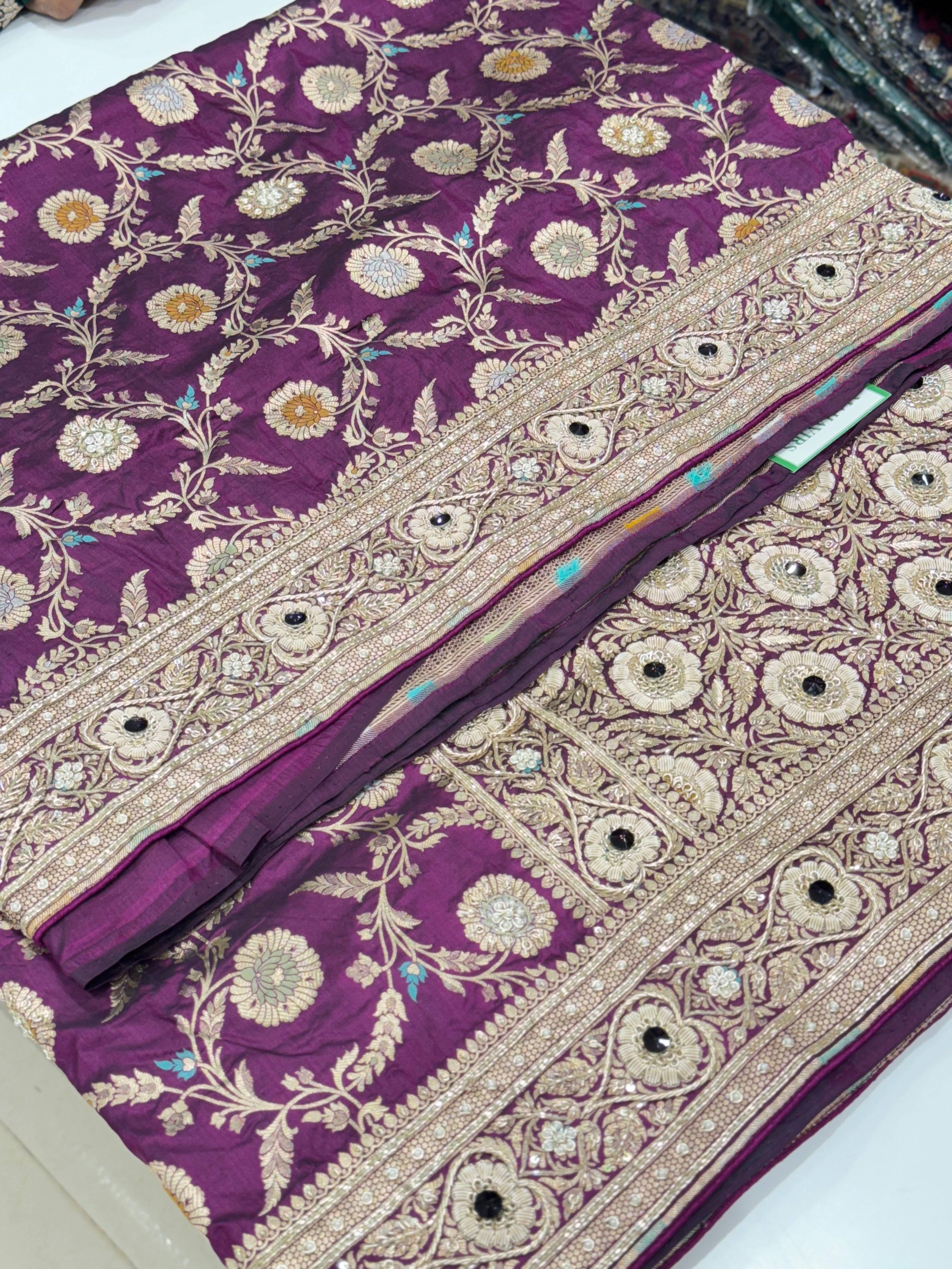 Violet Meenakari Handloom Banarasi Katan Jaal Zardosi Embroidery Saree