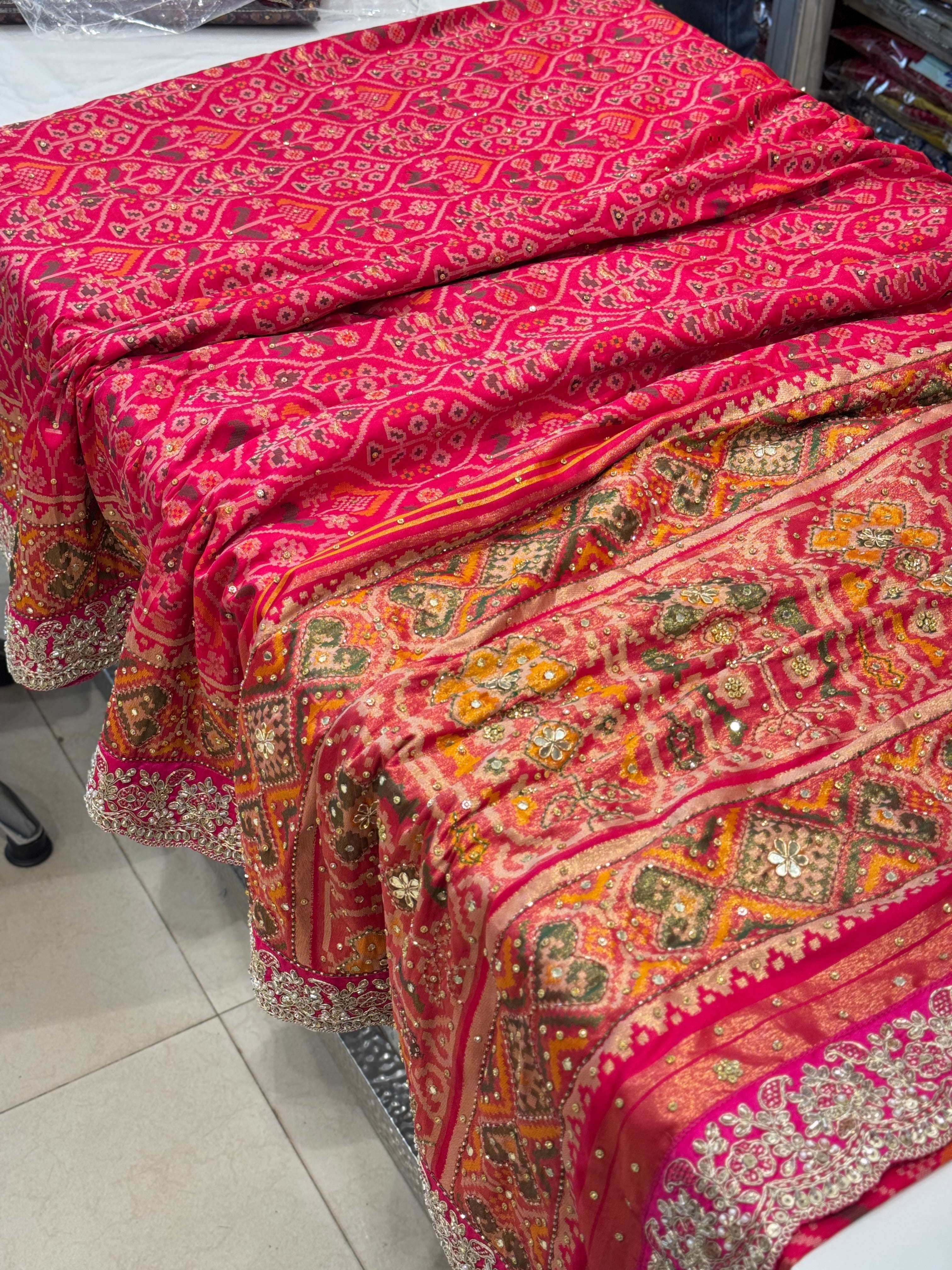 Rani Pink Patola Embroidery Saree Maharani Edit