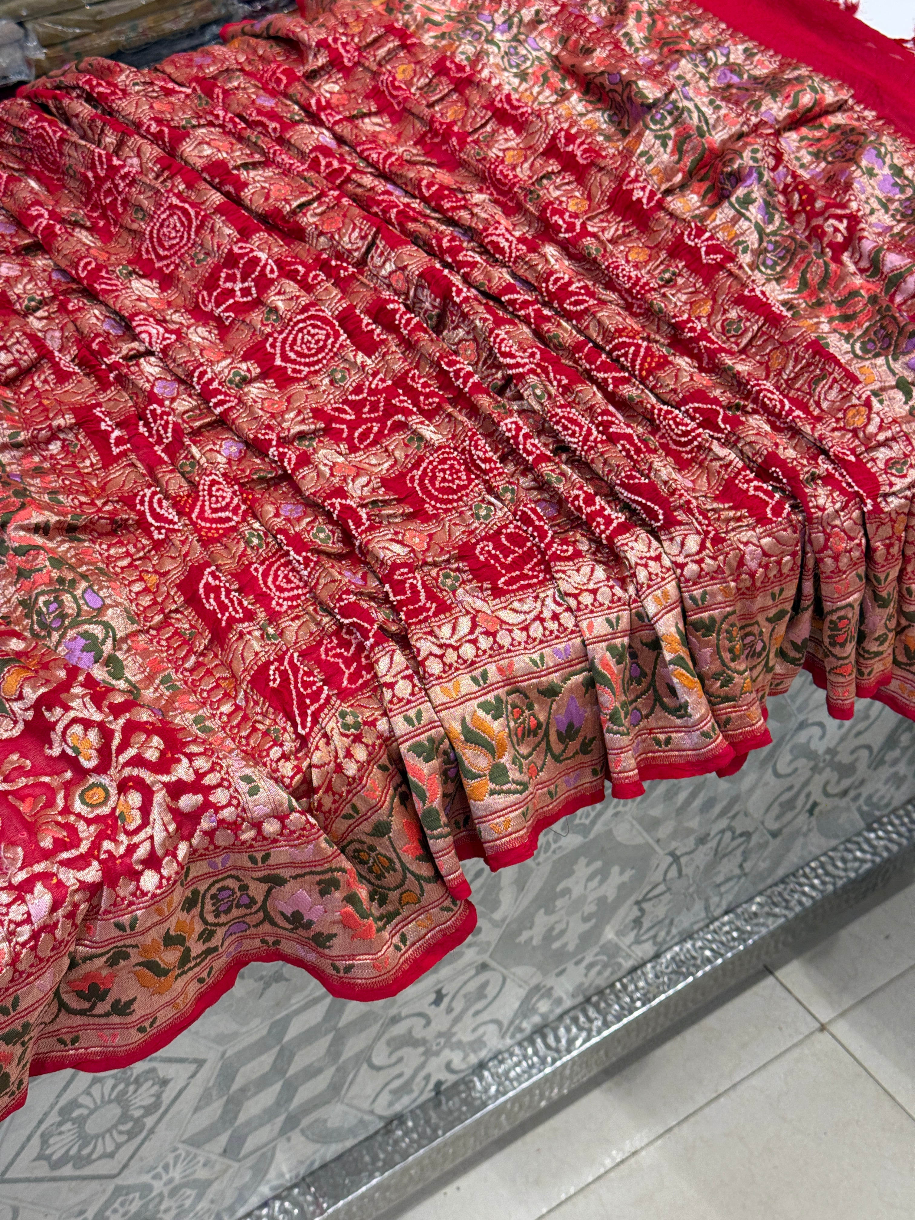 Red Meenakari Handloom Gharchola Bandhej Dupatta