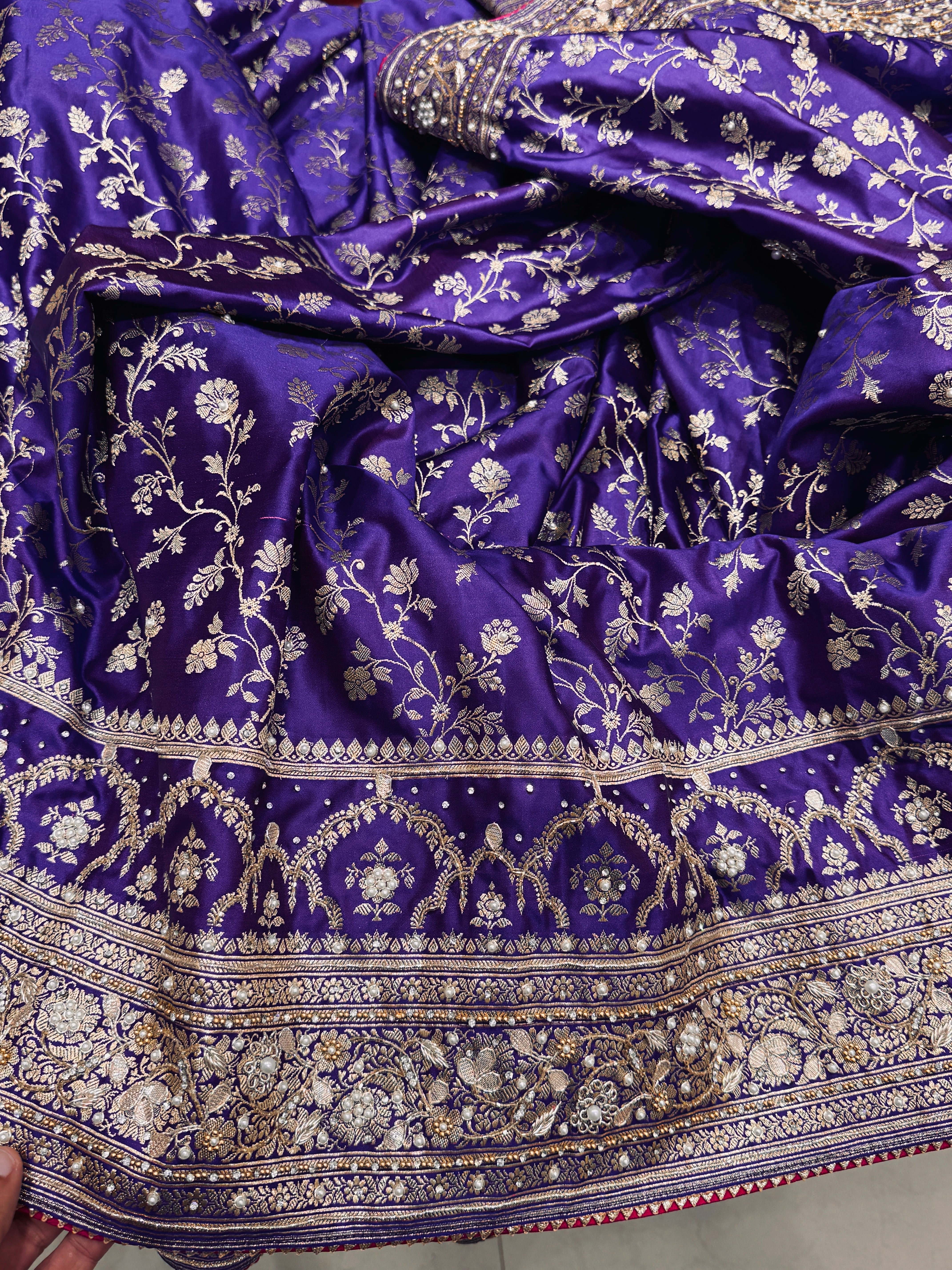 Violet Banarasi Silk Hand Embroidery Saree