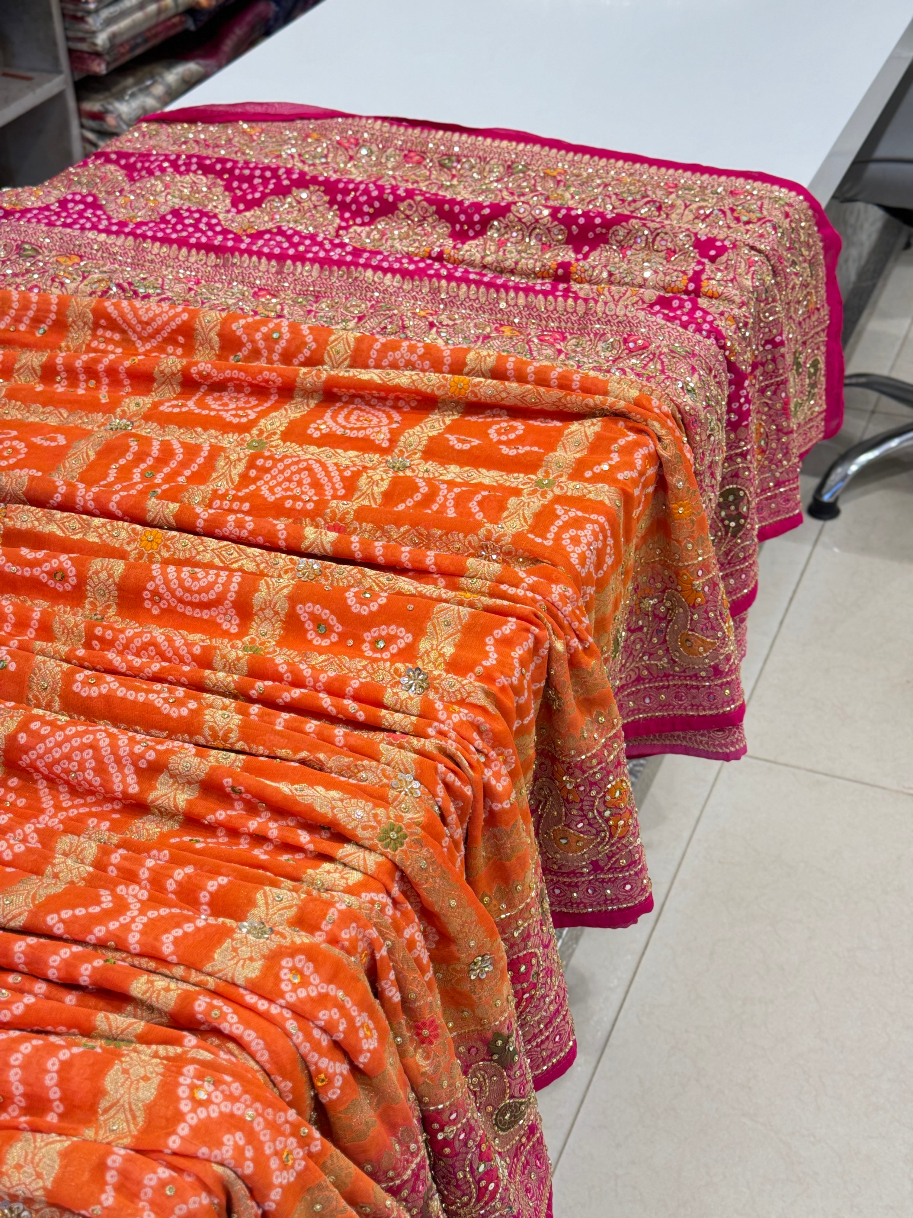 Orange Rani Gharchola Embroidery Saree