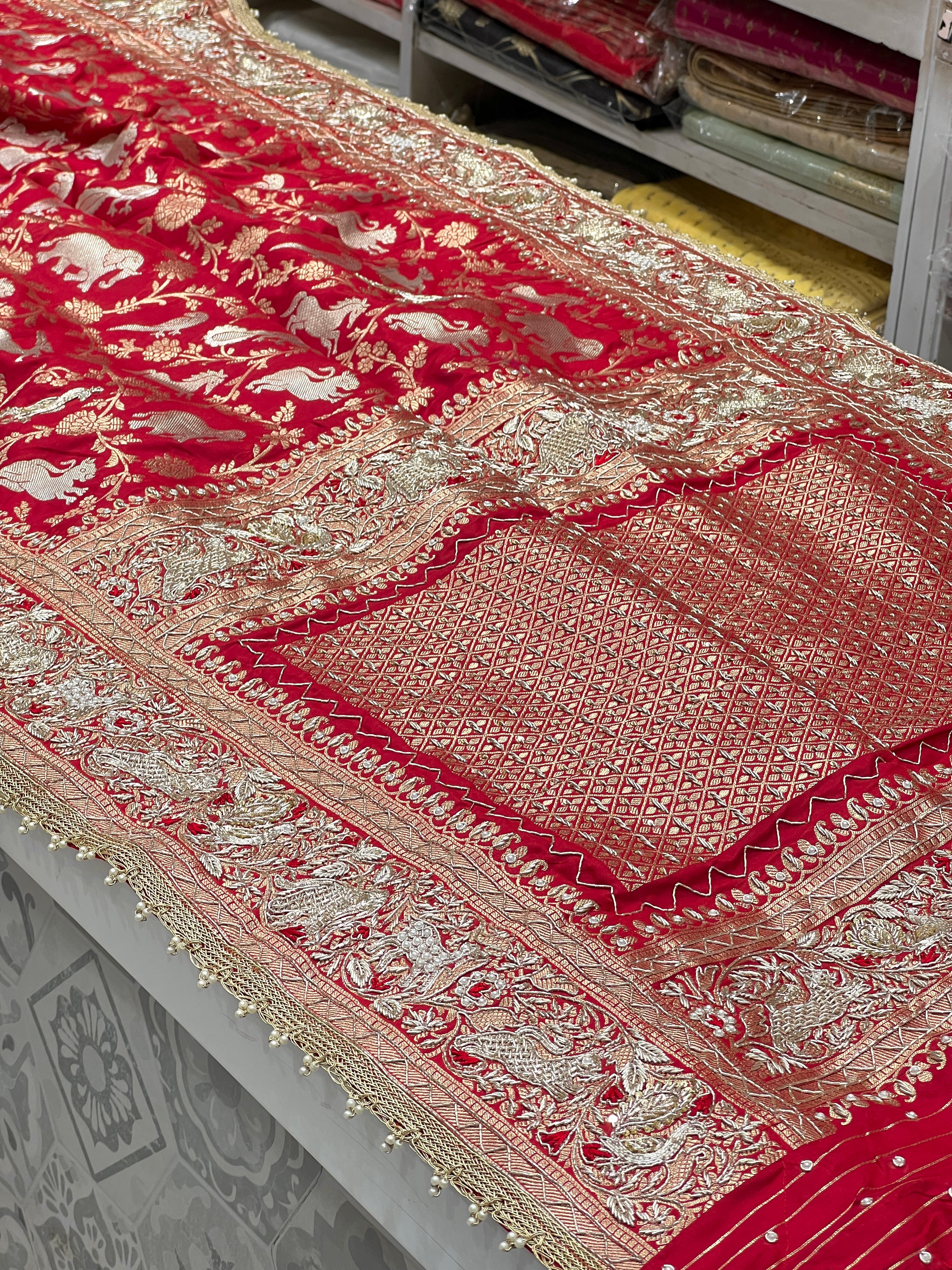 Red Banarasi Shikara Zardosi Saree