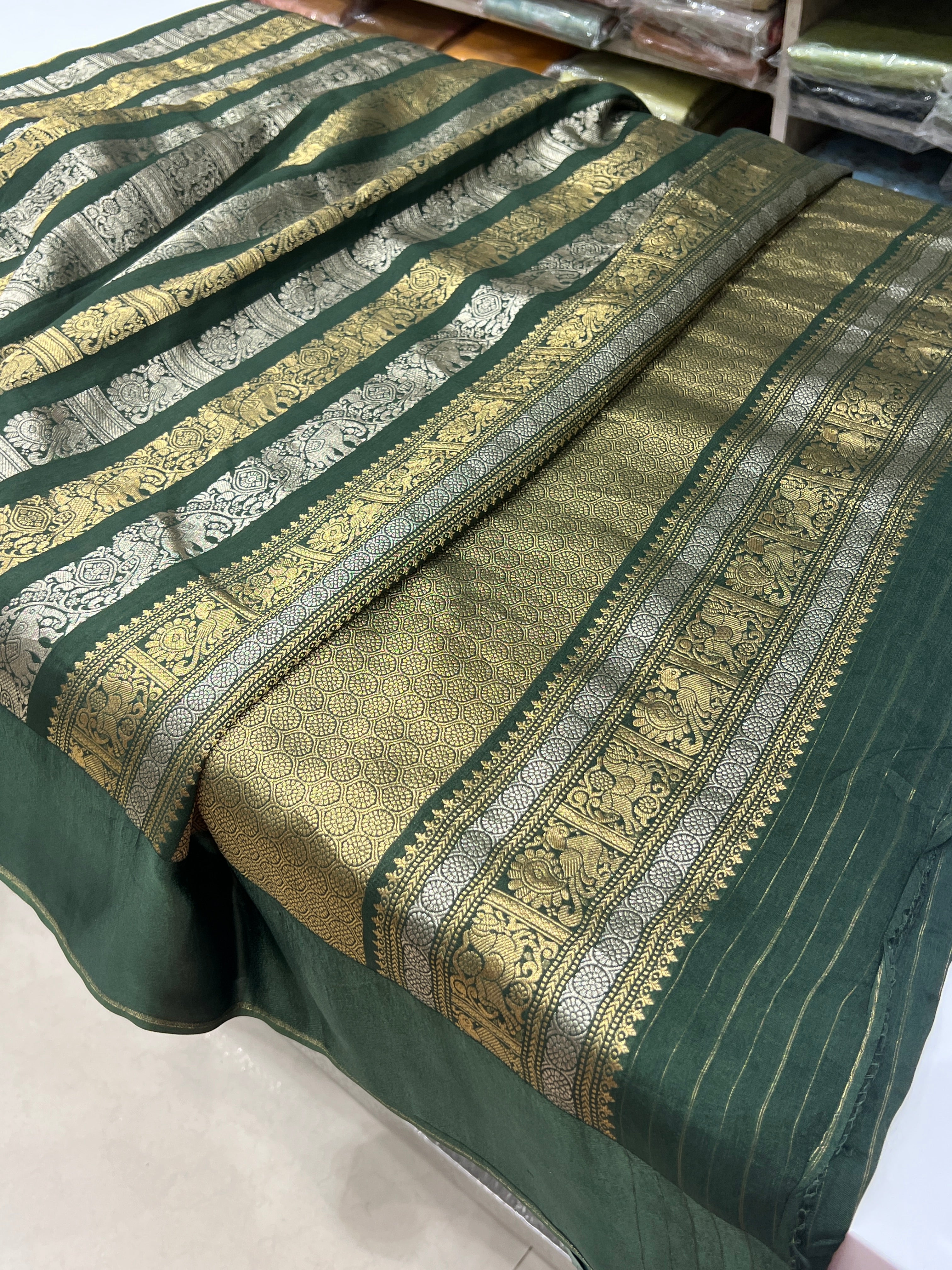 Nita Ambani Inspired Bottle Green Contemporary Banarasi Saree