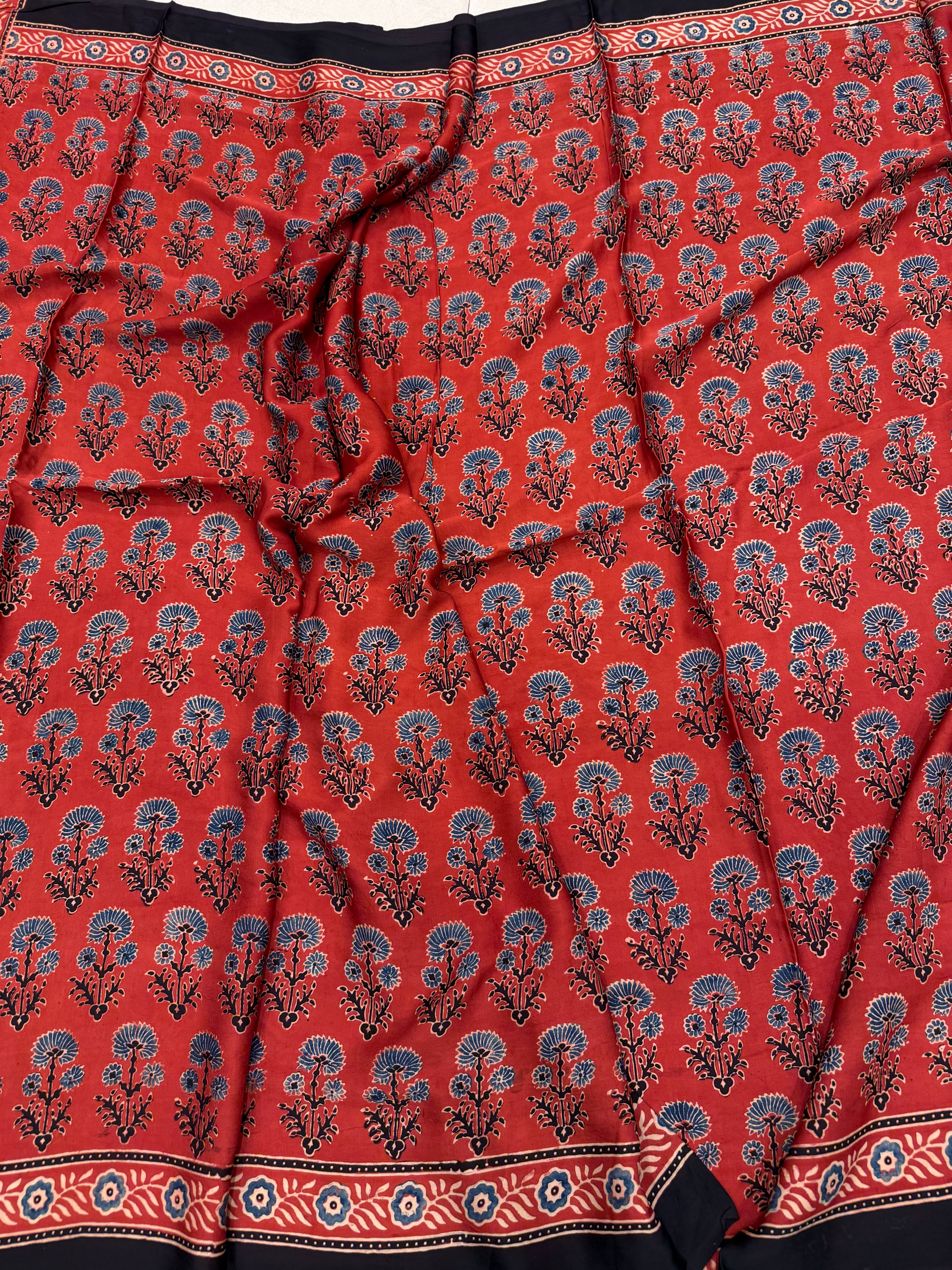 Red Butta Ajrakh Hand Block Print Pure Gajji Silk Dupatta