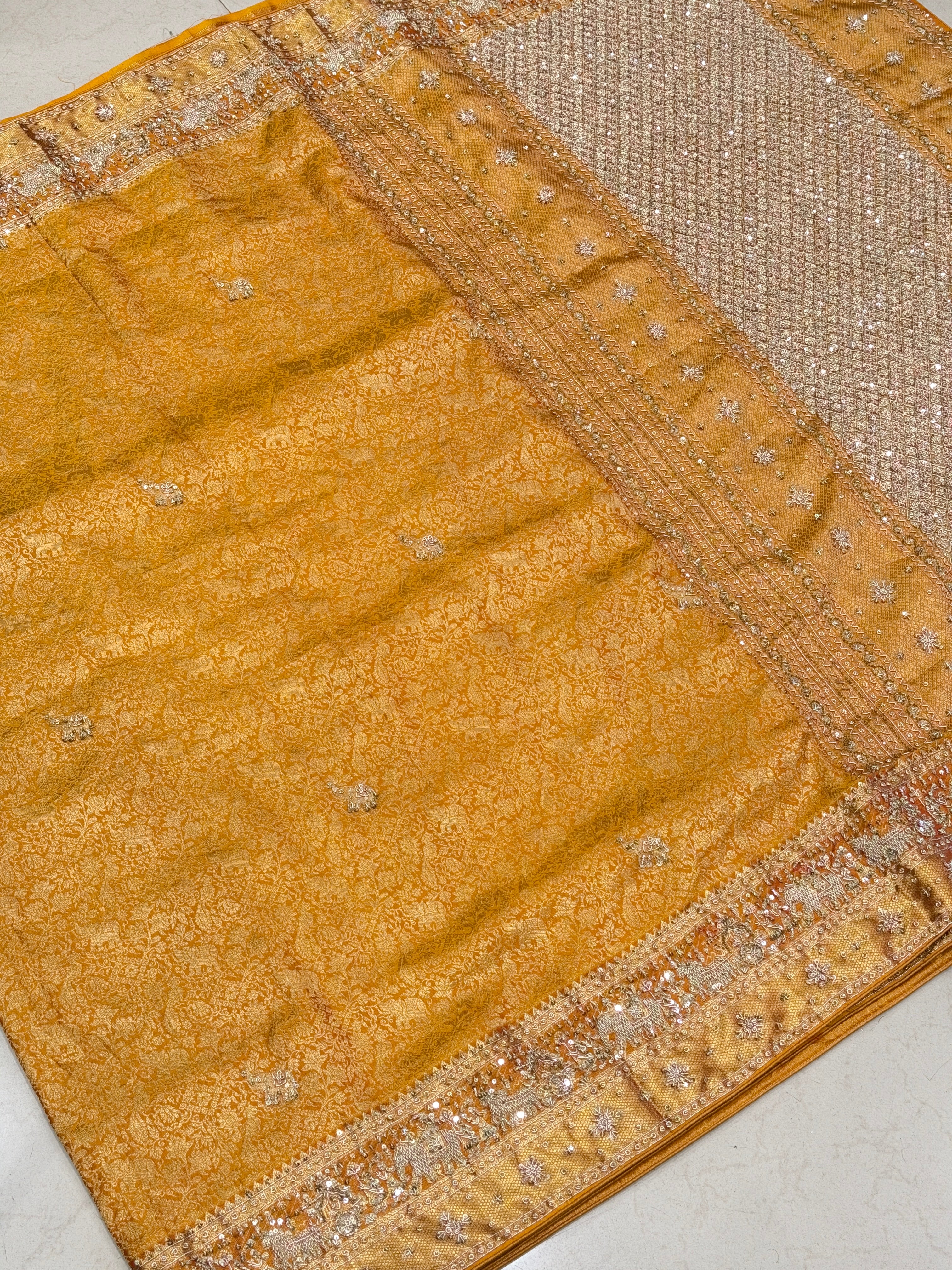 Rust Orange Doli Kanjivaram Zardosi Hand Embroidery Saree