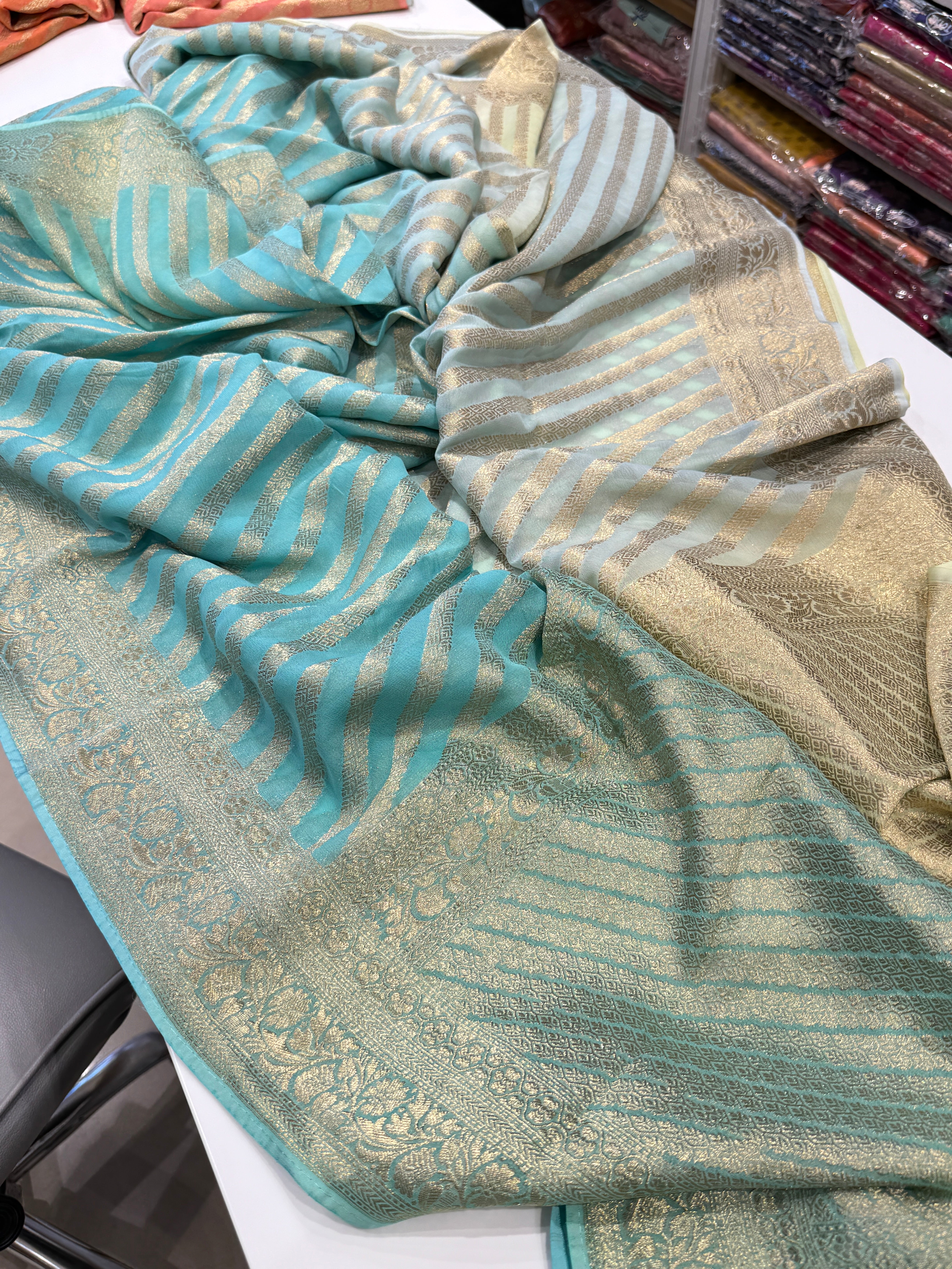 Blue Shaded Banarasi Khaddi Georgette Leheriya Saree