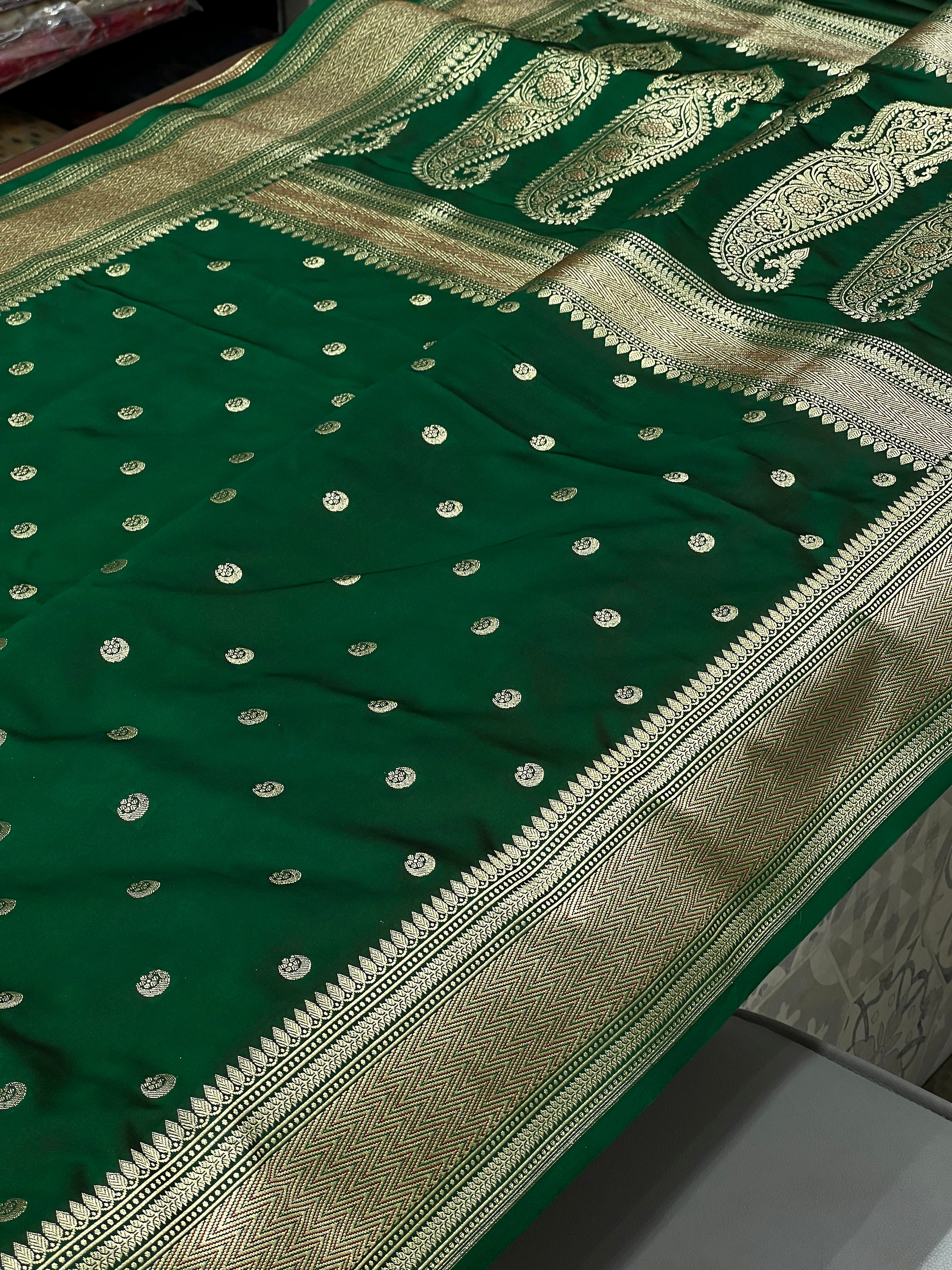 Bottle Green Banarasi Small Chand Butti Saree