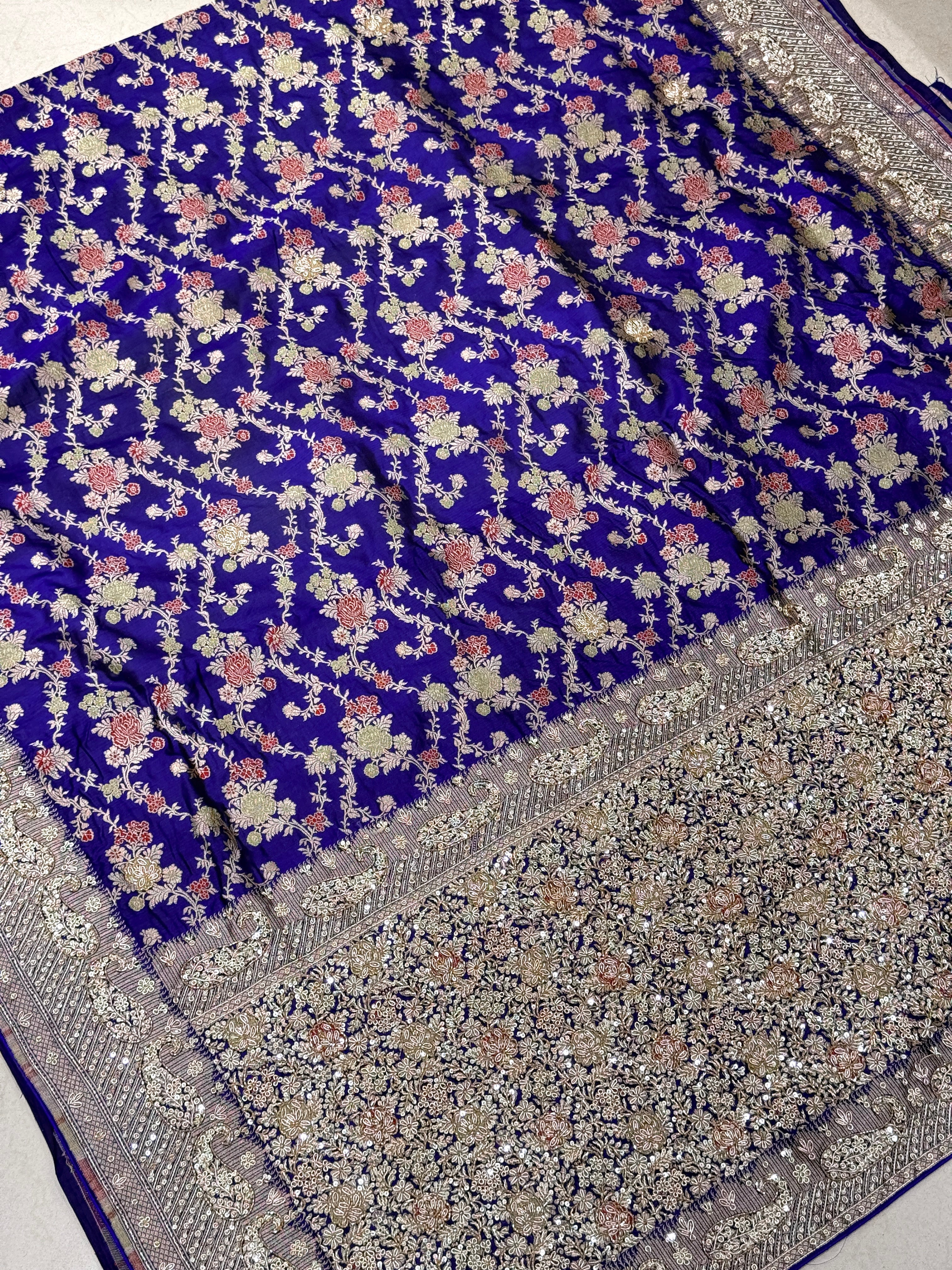 Violet Meenakari Katan Zardosi Embroidery Saree